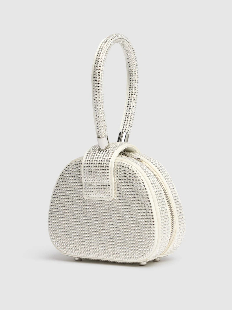 Self Portrait Micro rhinestone satin top handle bag
