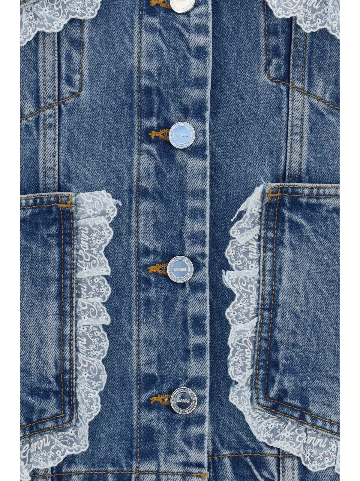 Ganni Rigid denim Jacket with lace details - Dark Blue Vintage