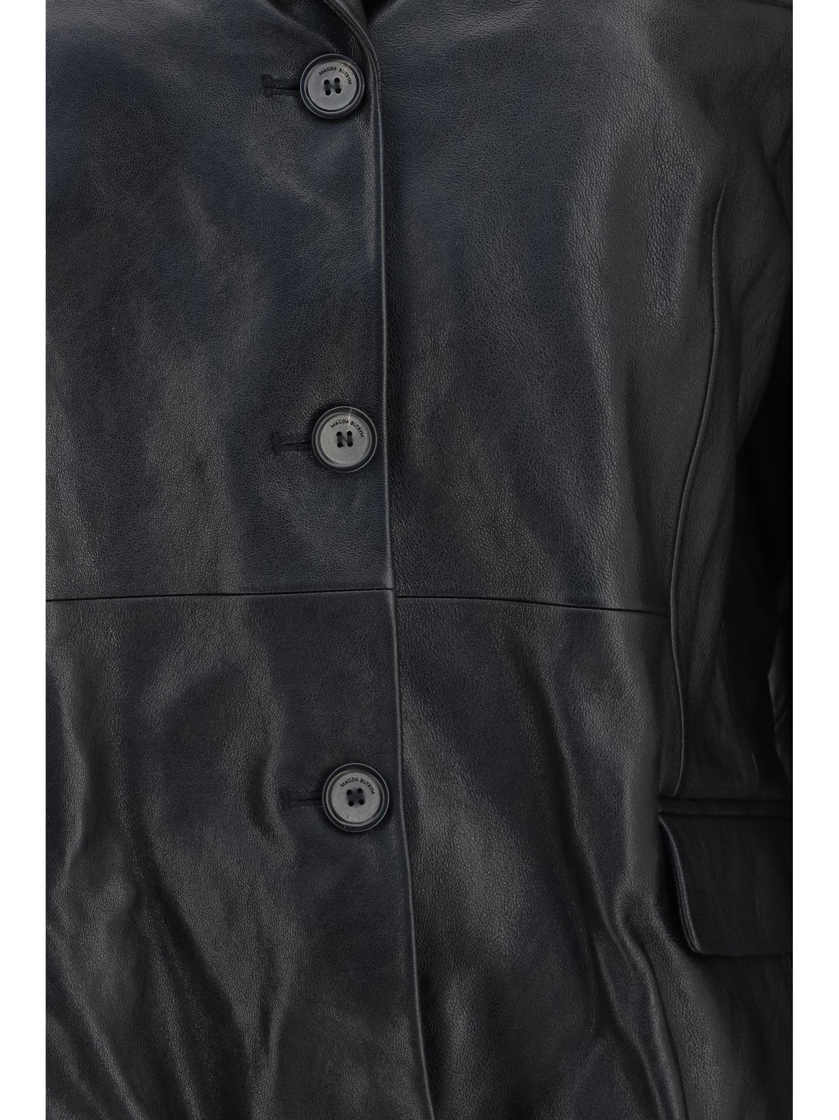 Magda Butrym Leather Blazer Jacket - Black