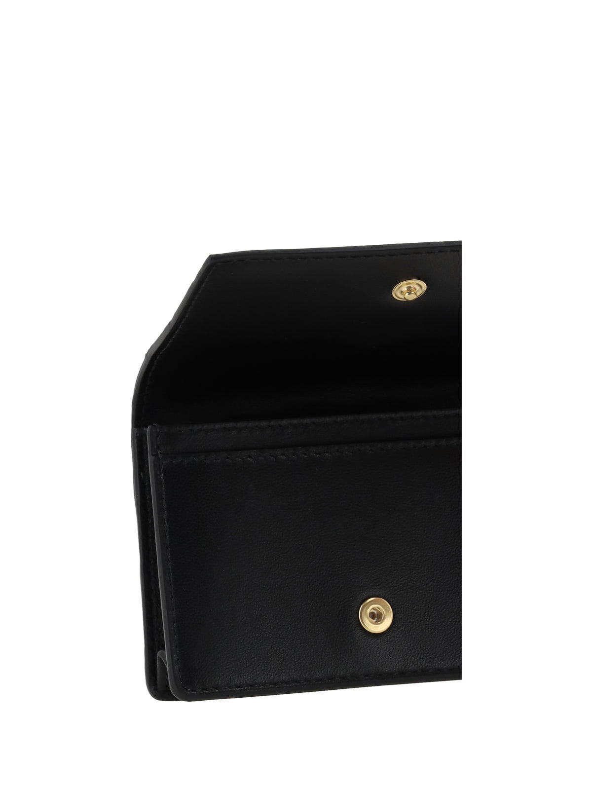 Bottega Veneta Leather Card Holder - Black-Gold