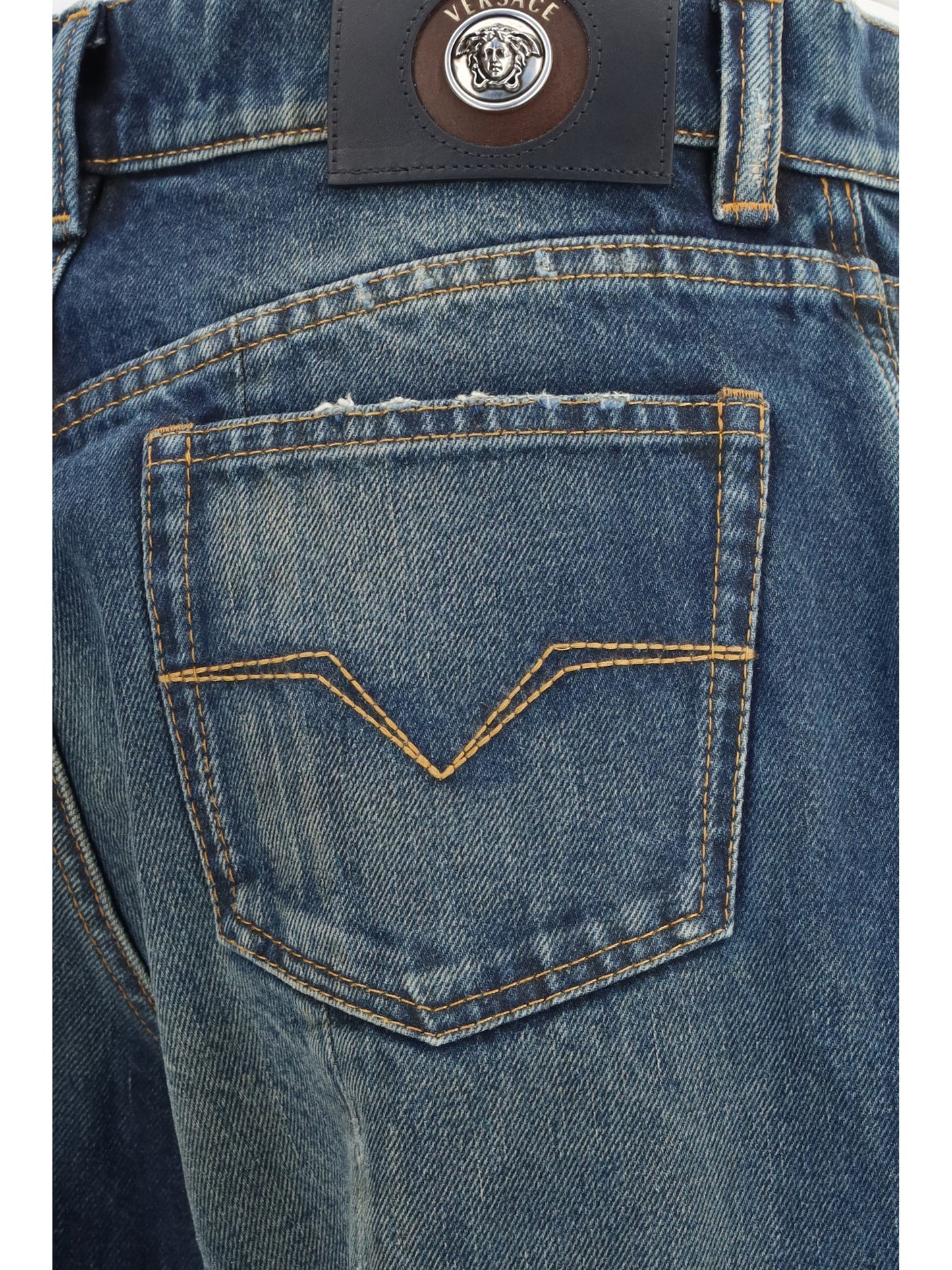 Versace Distressed straight-leg cotton denim Jeans - Dirty Blue