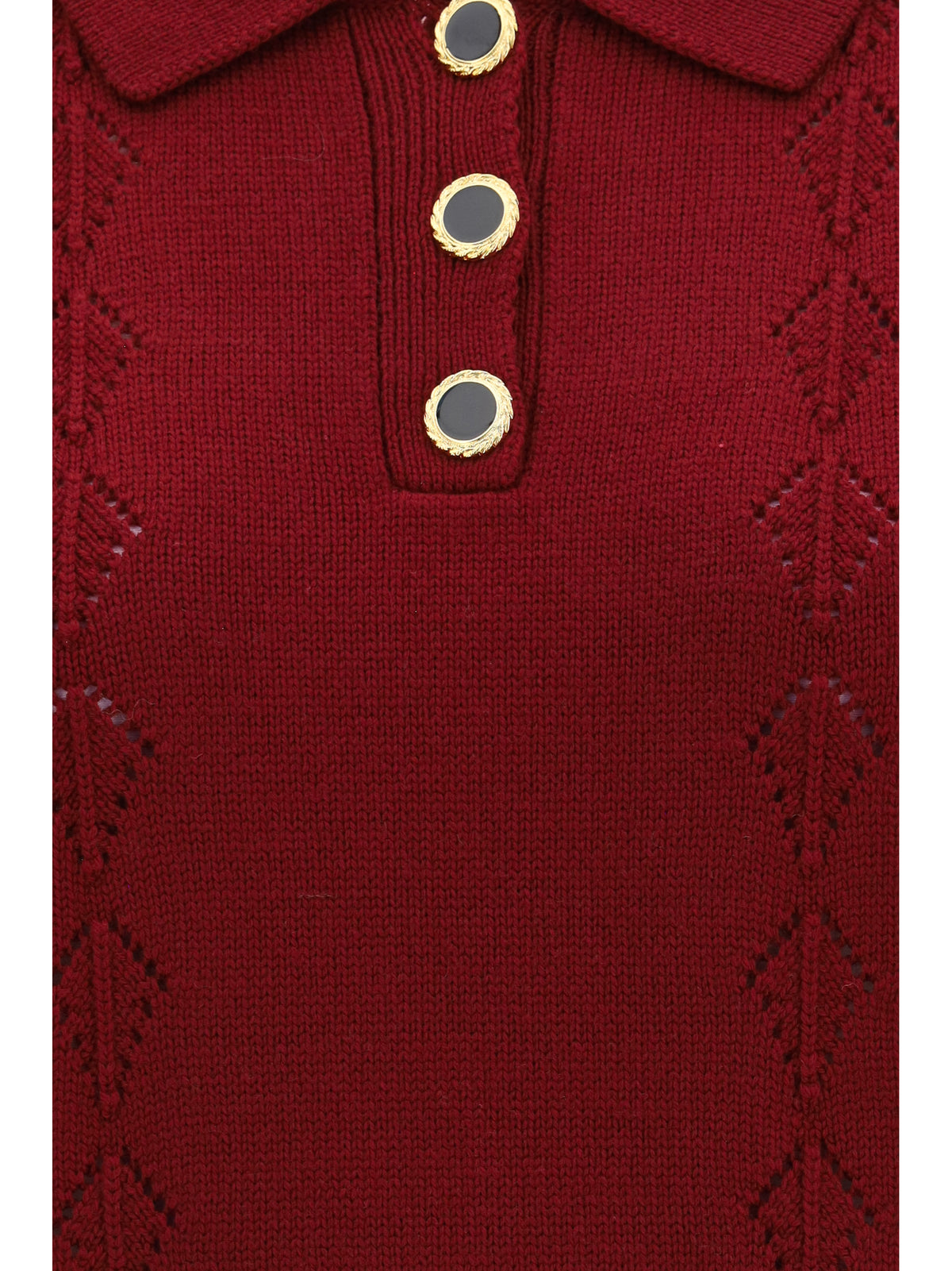 Alessandra Rich Merino wool Polo Shirt with buttons - Burgundy