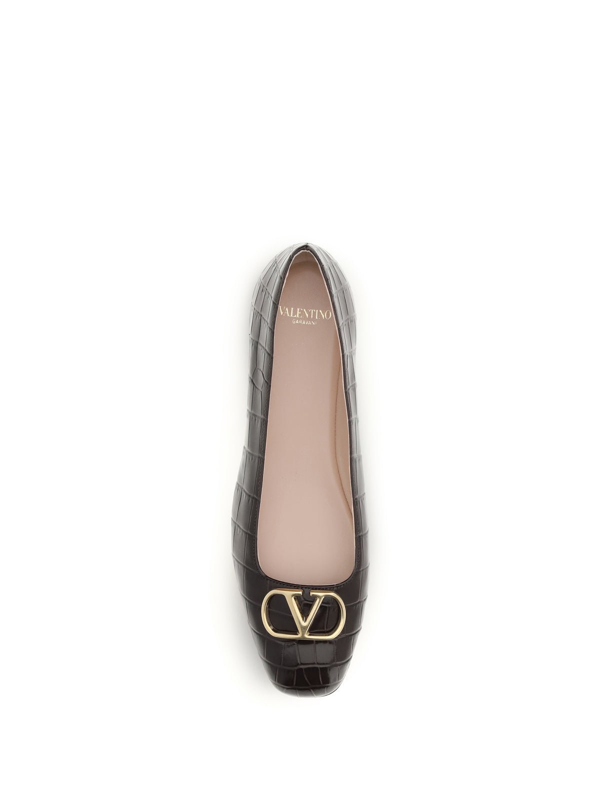 Valentino Garavani VLogo Signature croc-effect Ballerinas - Oak Brown