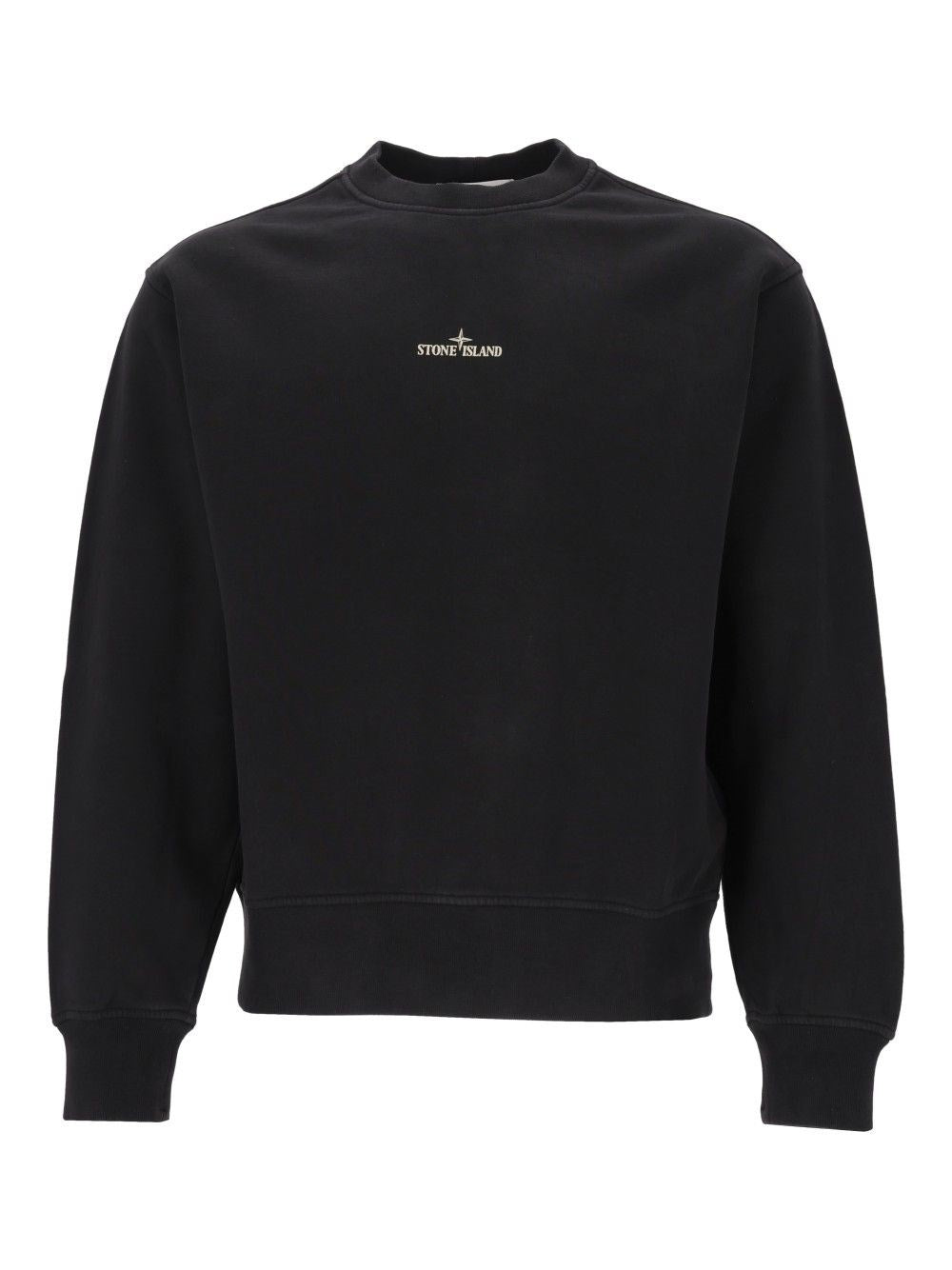 Stone Island Organic Cotton Fleece Crewneck Sweatshirt - Black