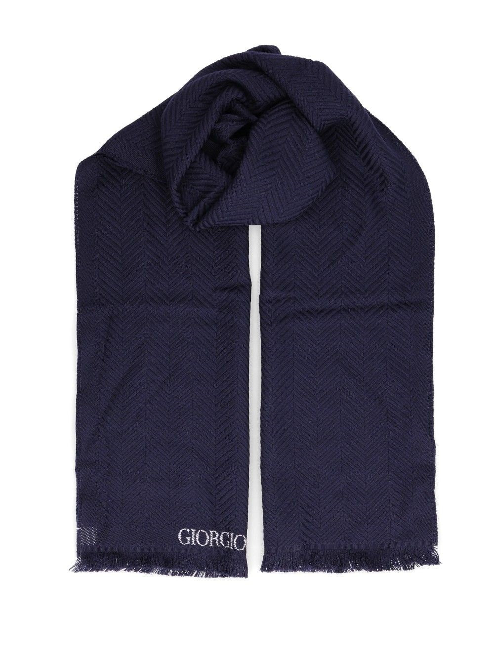 Giorgio Armani Herringbone Wool Scarf - Blue