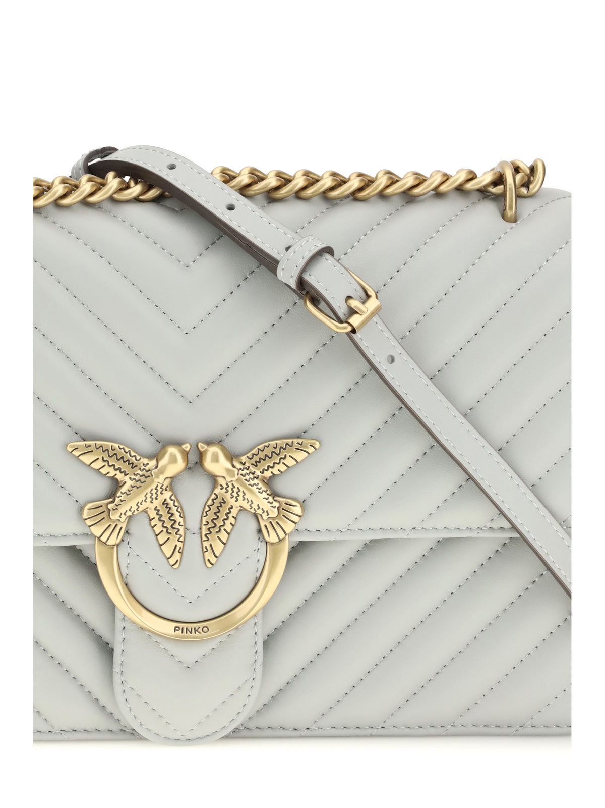 Pinko Love One Classic Shoulder Bag - Grey Pearl-Antique Gold