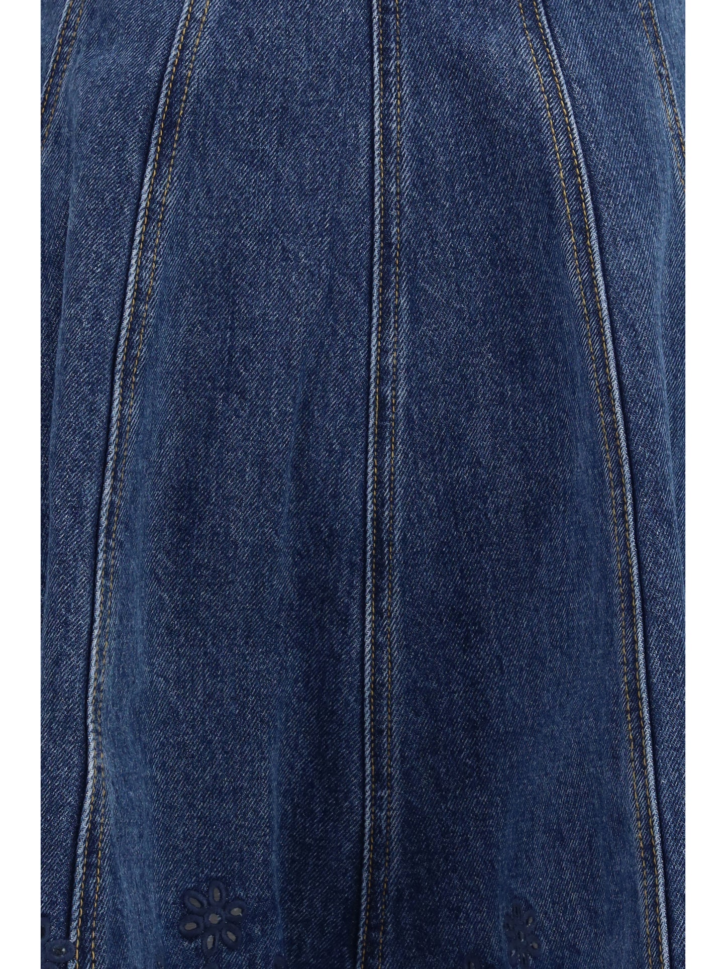 SELF-PORTRAIT Denim mini Dress with broderie detailing