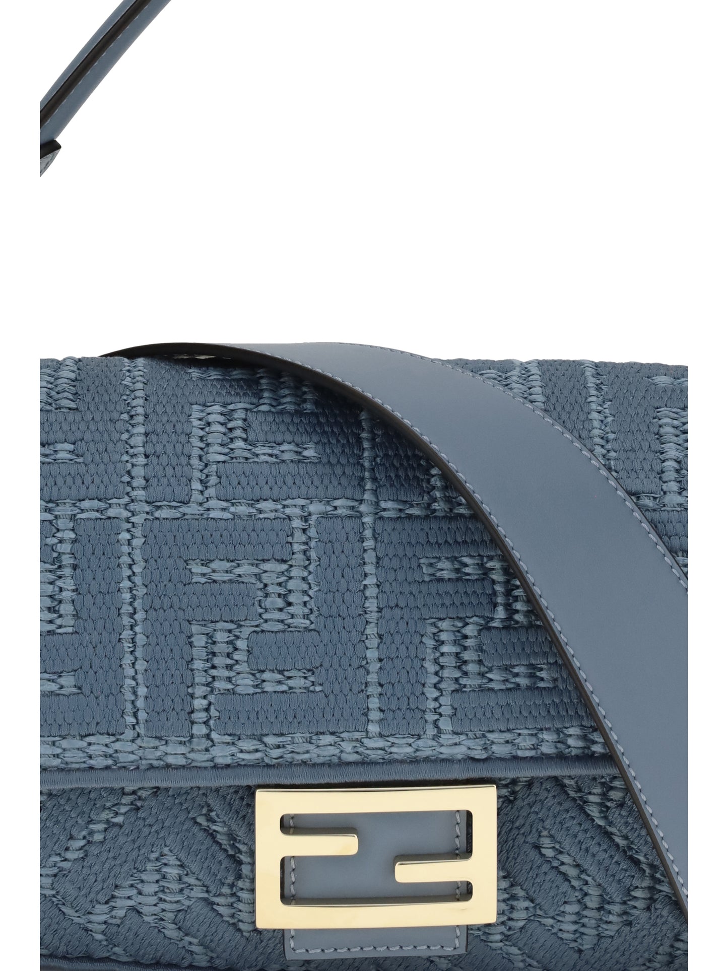 FENDI Medium woven raffia Shoulder Bag with FF embroidery