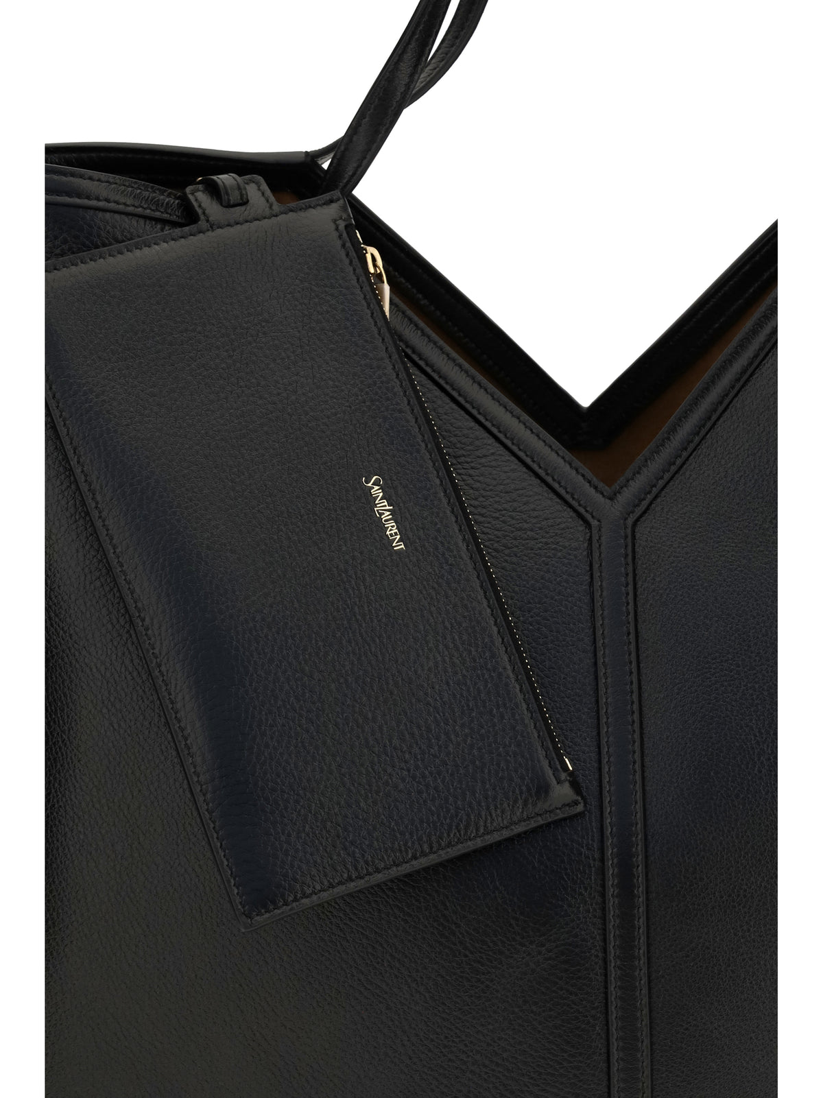 Saint Laurent Large Y leather Tote Bag - Black/Rustic Camel