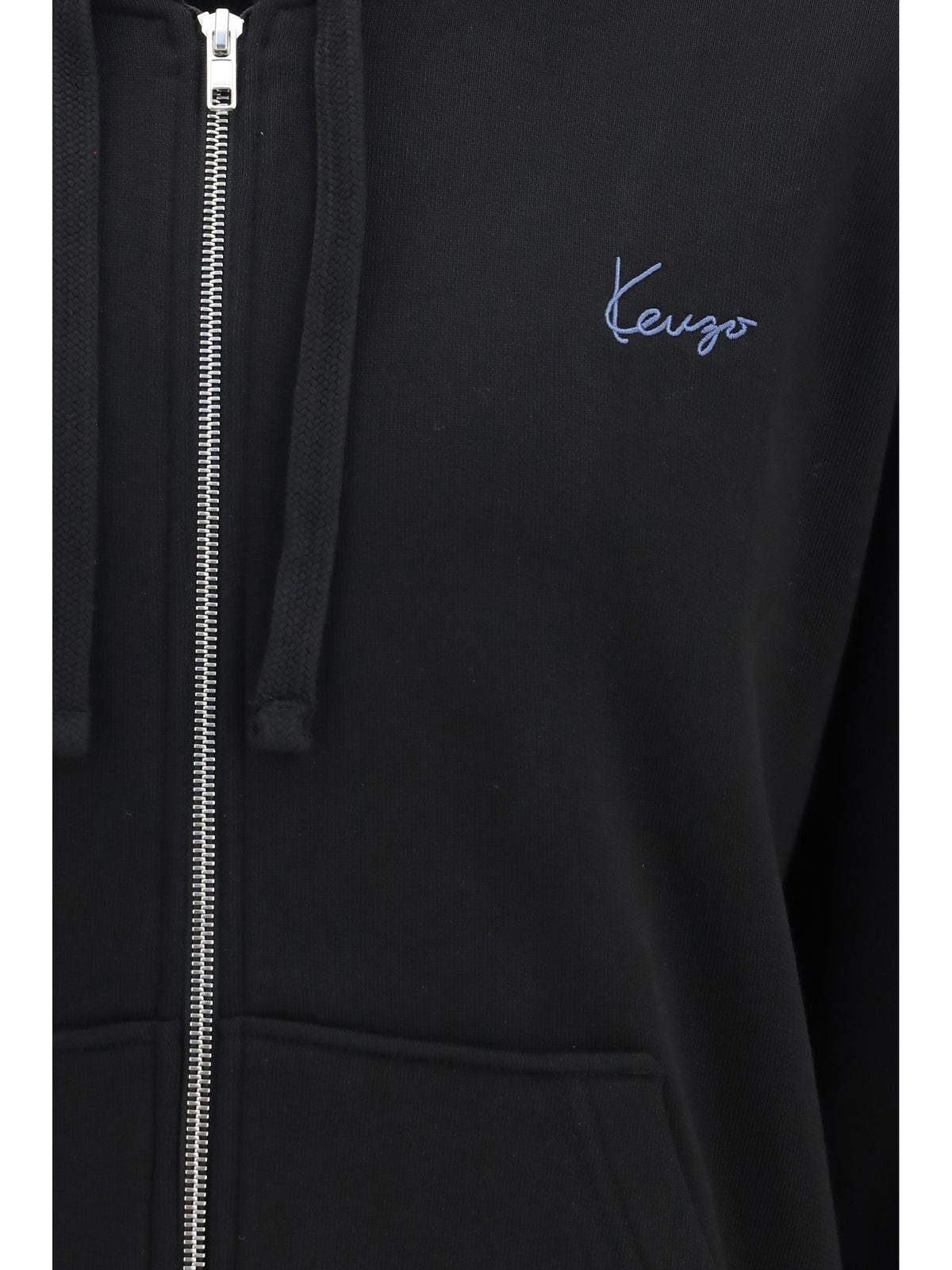 Kenzo Kenzio Signature Embroidered Cotton Zip Hoodie - Black