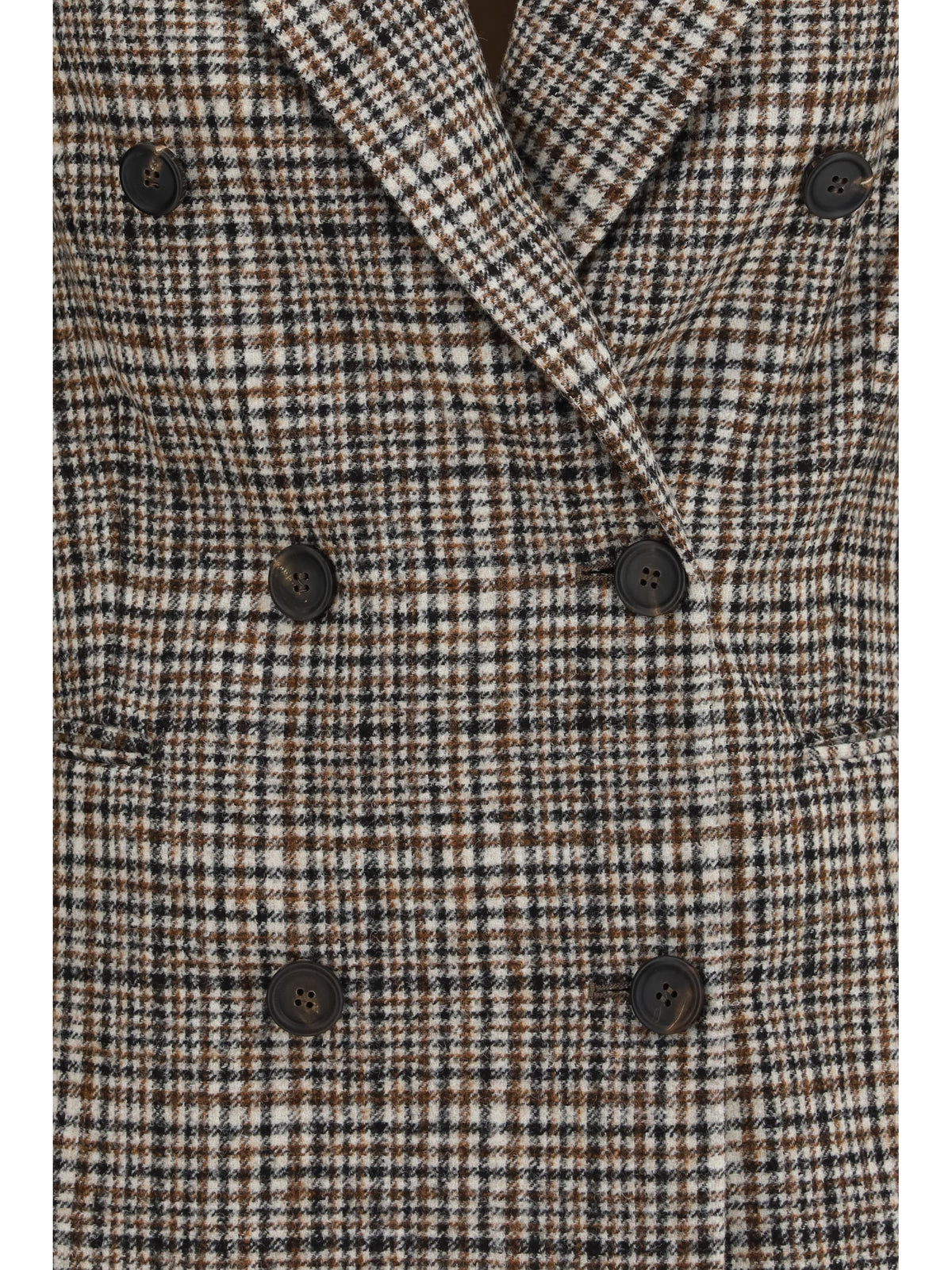 Brunello Cucinelli Double-breasted Jacket in alpaca and wool blend - Beige/Tobacco/Black