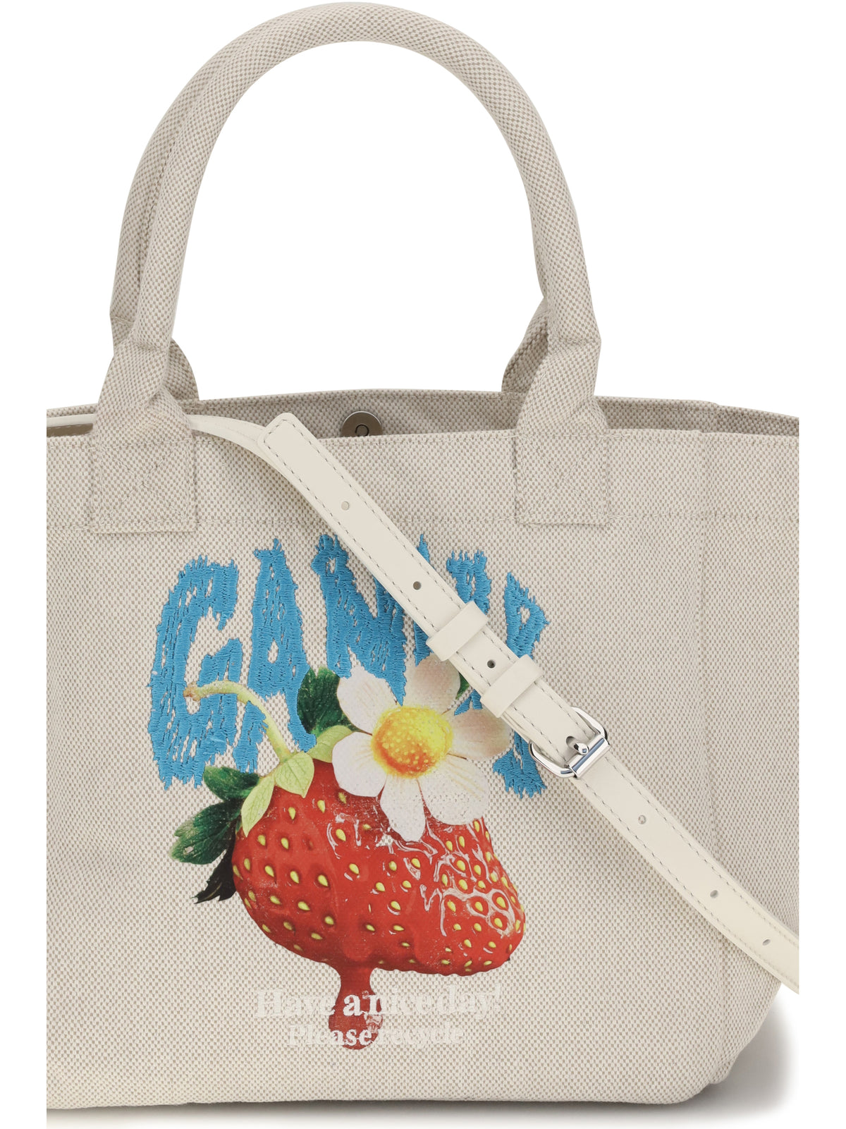 Ganni Small Easy Shoulder Bag with strawberry print - Sunlight
