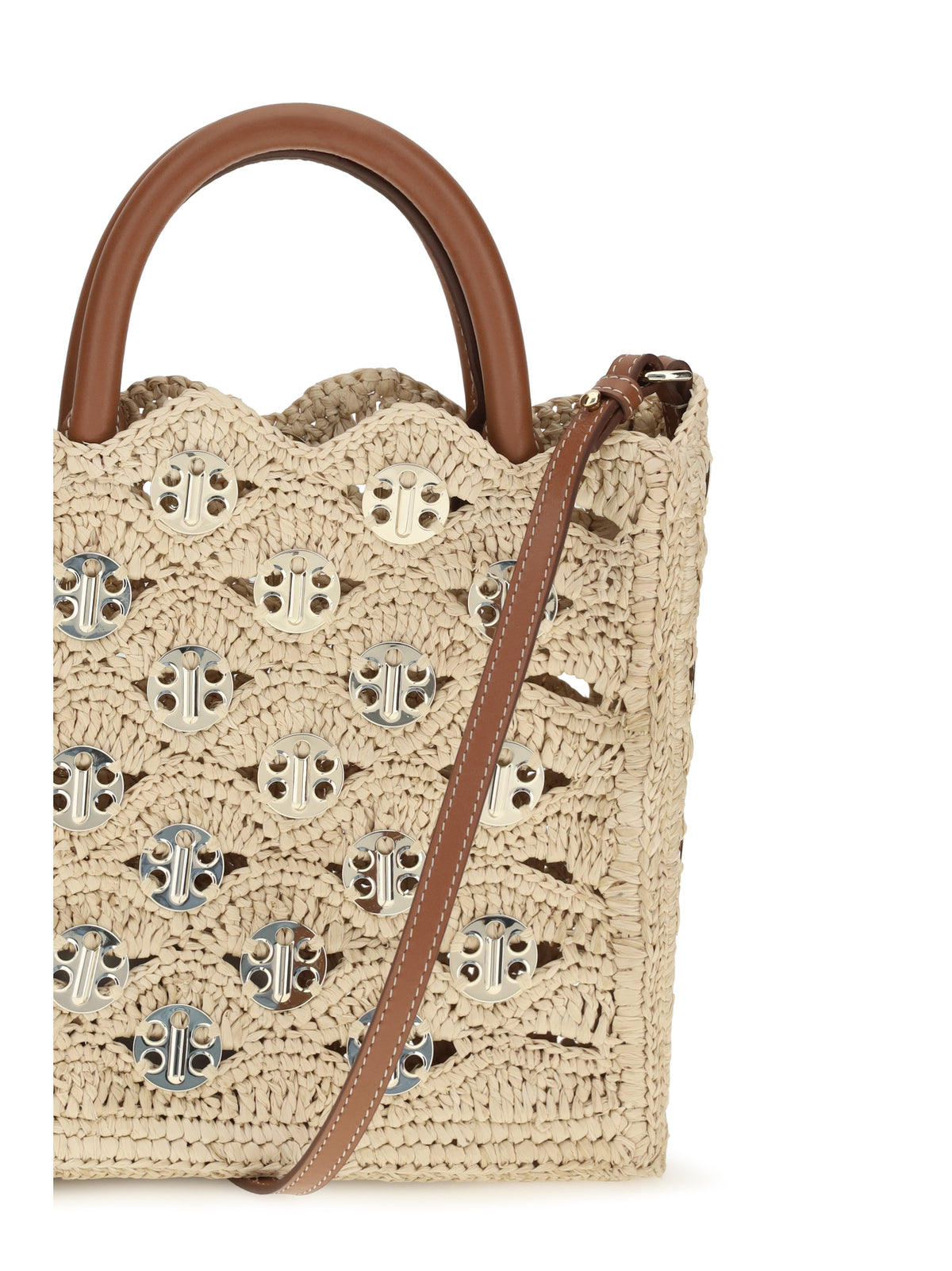 Rabanne 1969 Disc raffia Top-Handle Bag - Natural / Light Gold