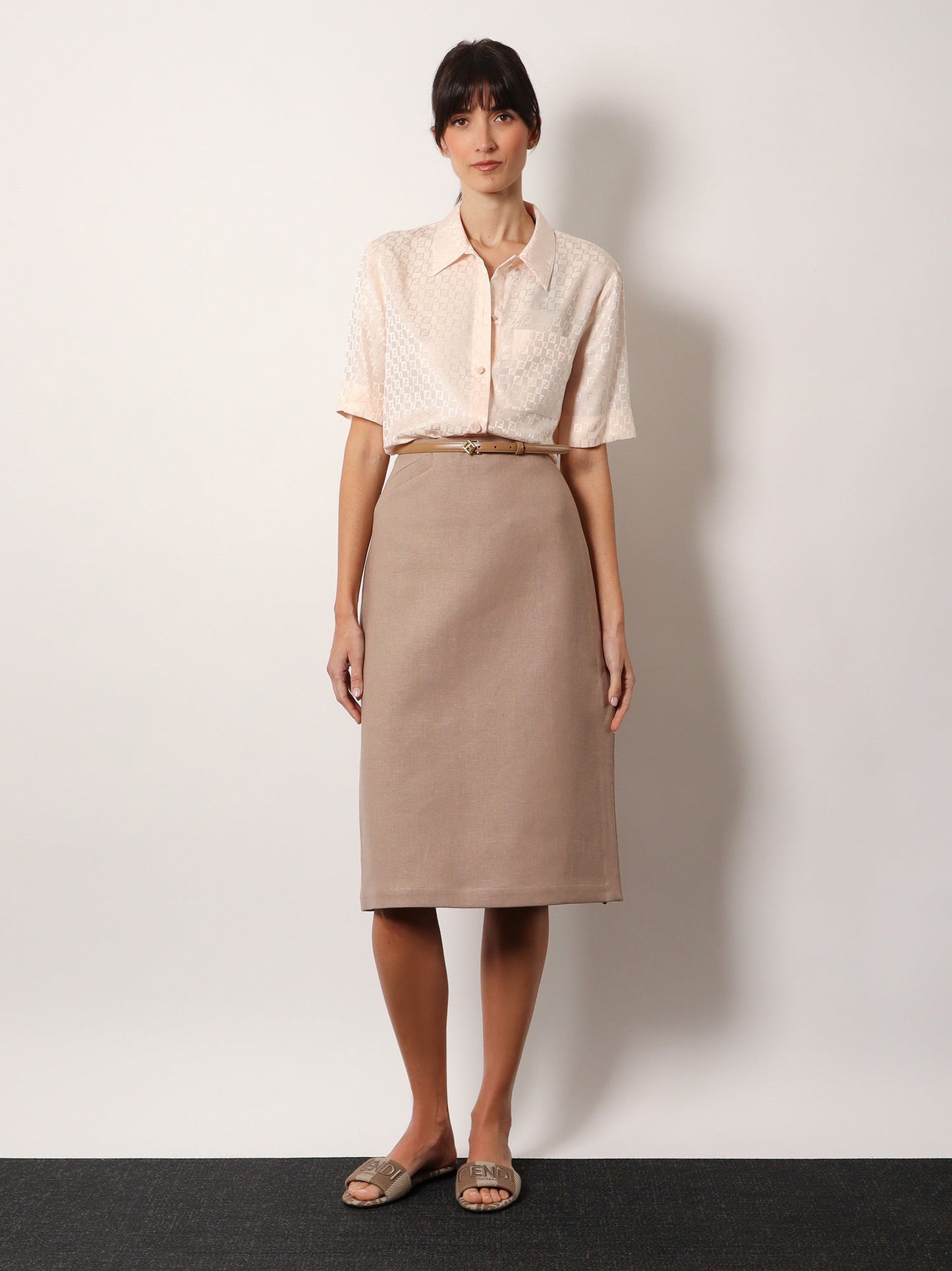 Fendi Linen Skirt With Side Zip And Slit