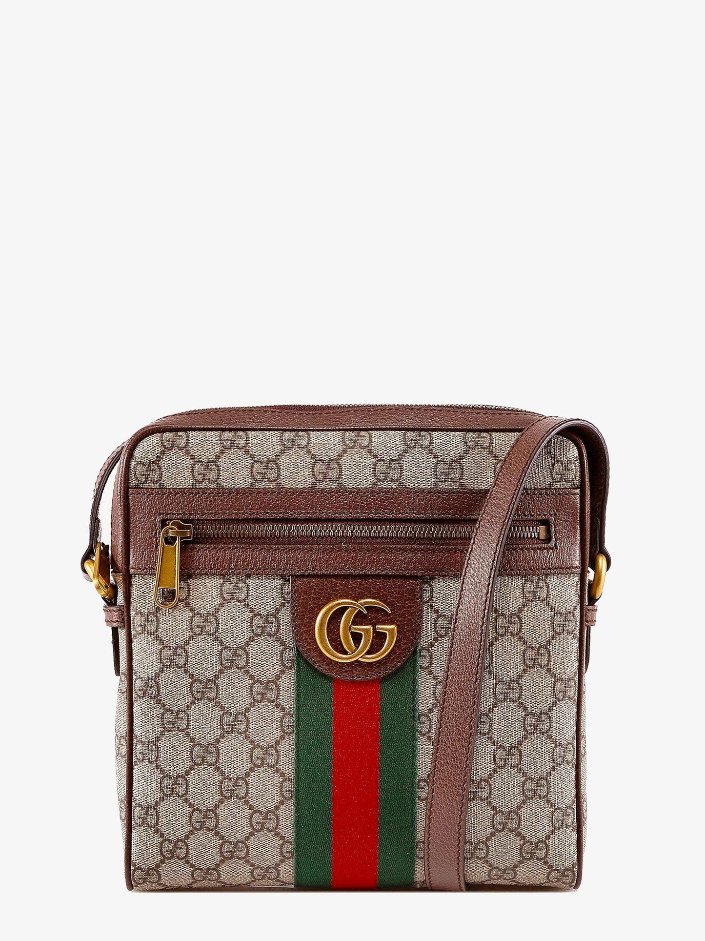 Gucci Gg Supreme Fabric And Leather Shoulder Bag With Iconic Web Band