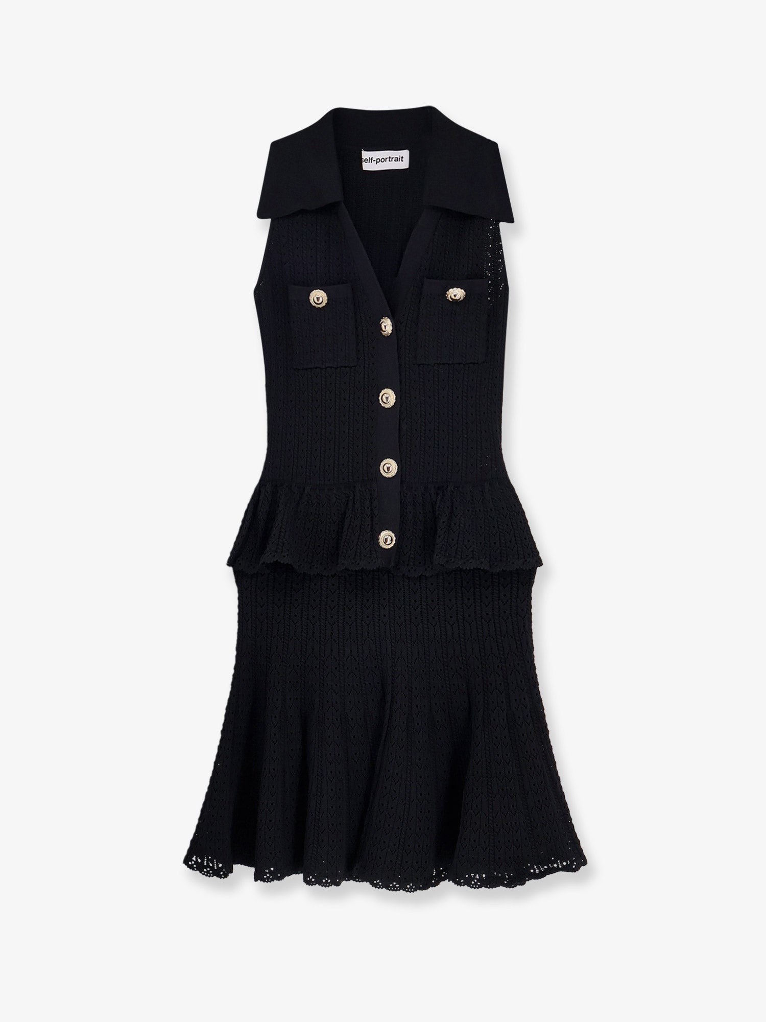 ワンピース SELF PORTRAIT Perforated knit dress with jewel buttons SELF PORTRAIT Perforated knit dress with jewel buttons
