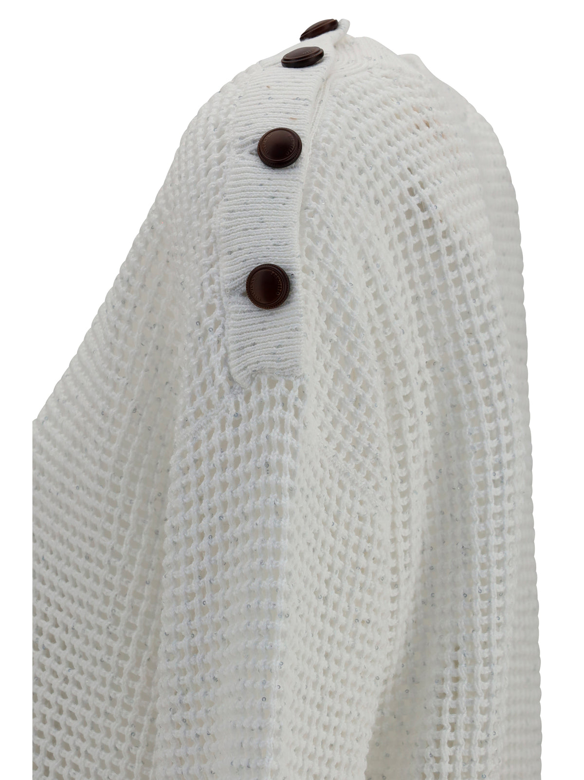 Brunello Cucinelli Openwork Sweater with shoulder buttons - White