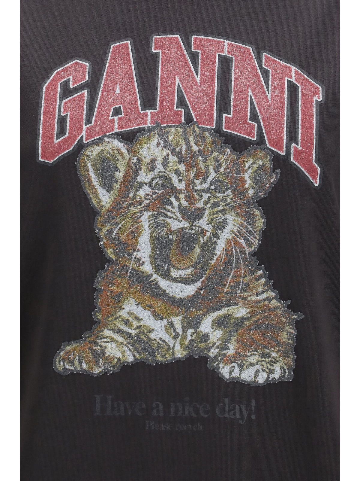 Ganni Tiger cotton T-shirt - Phantom