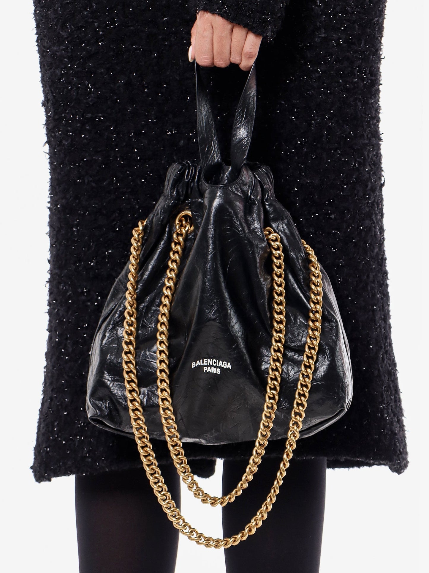 Balenciaga Leather Bucket Bag With Frontal Logo