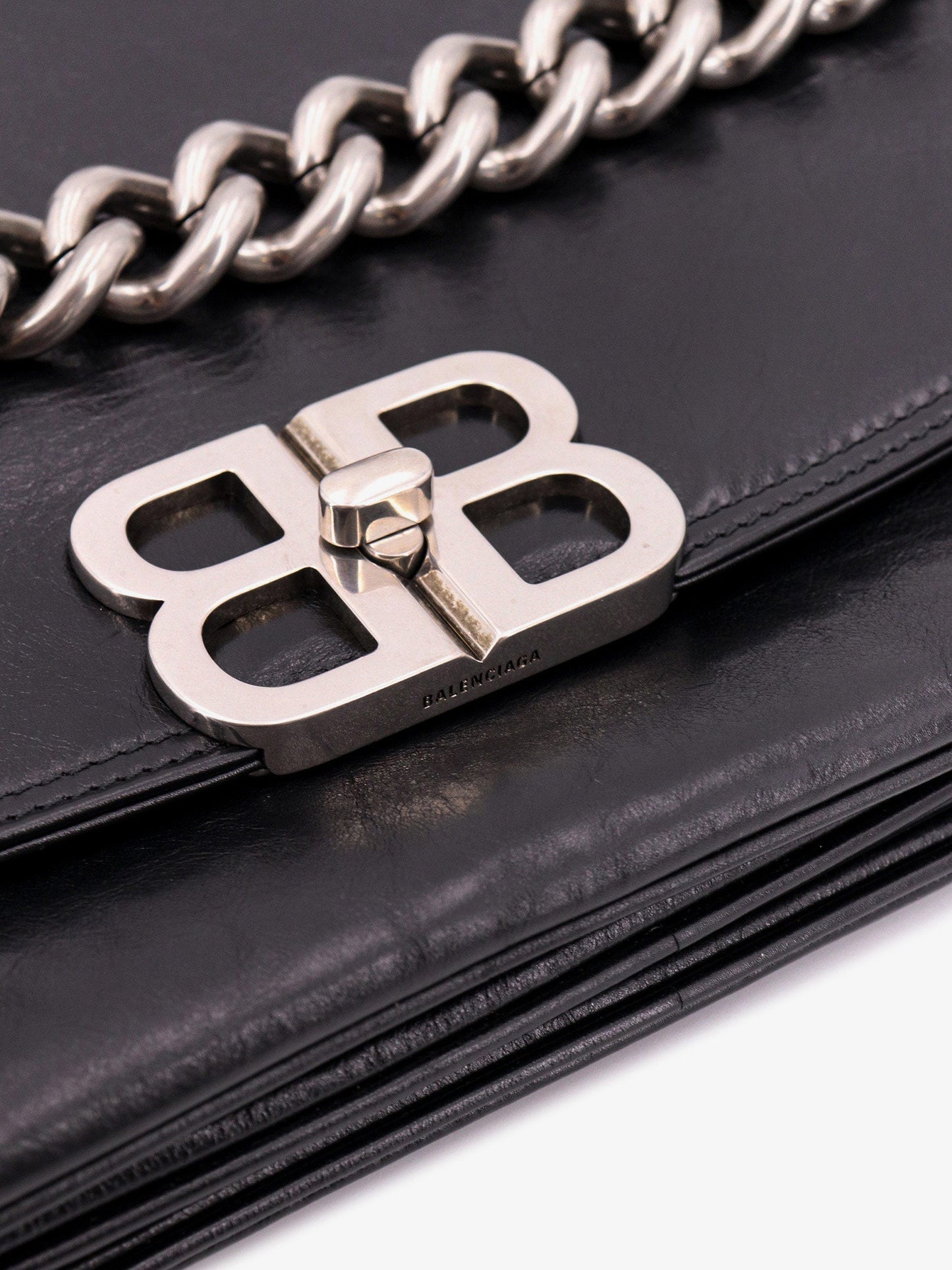 Balenciaga Leather Shoulder Bag With Metal Monogram