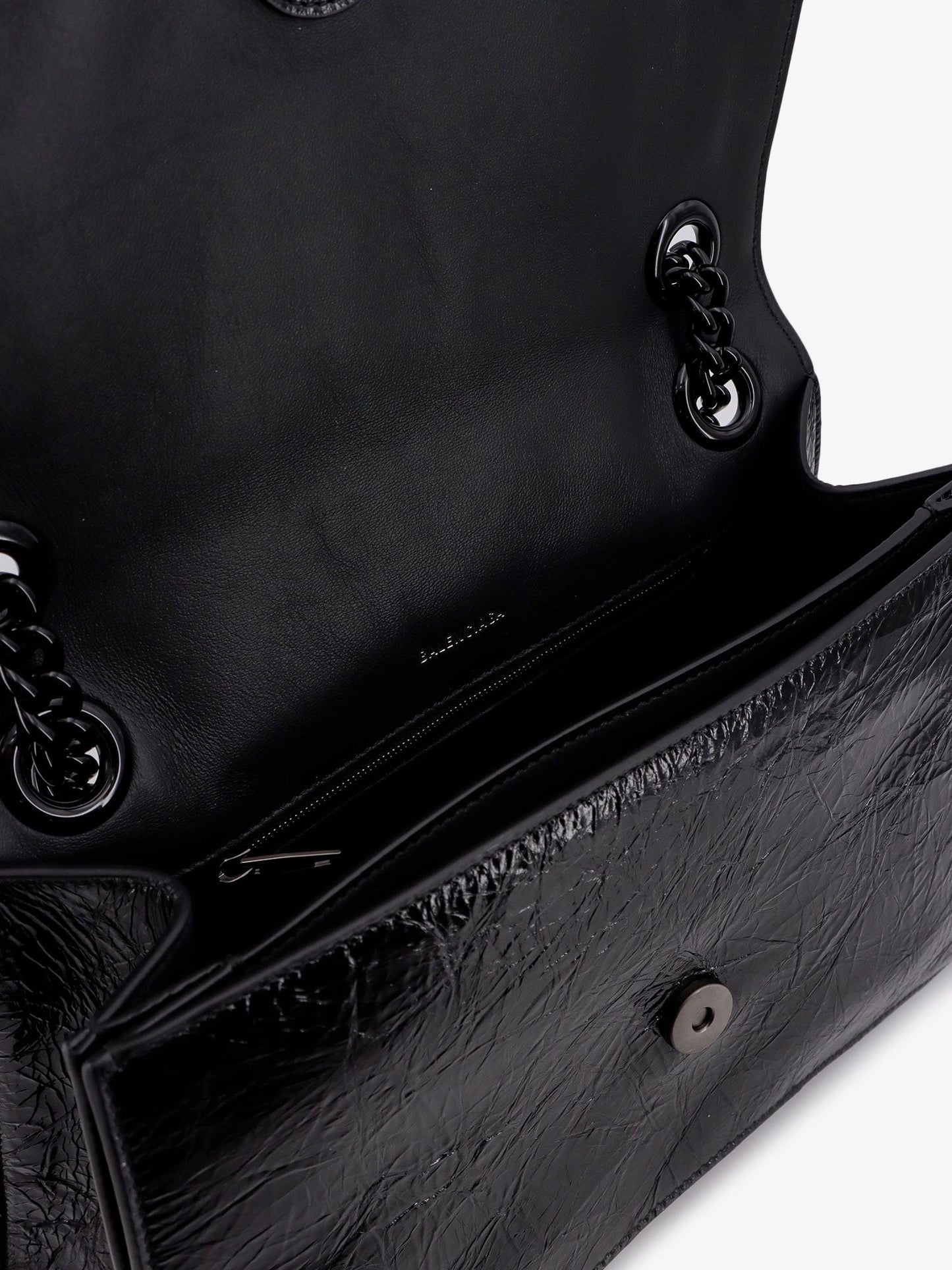 Balenciaga Patent Leather Shoulder Bag With Frontal Monogram