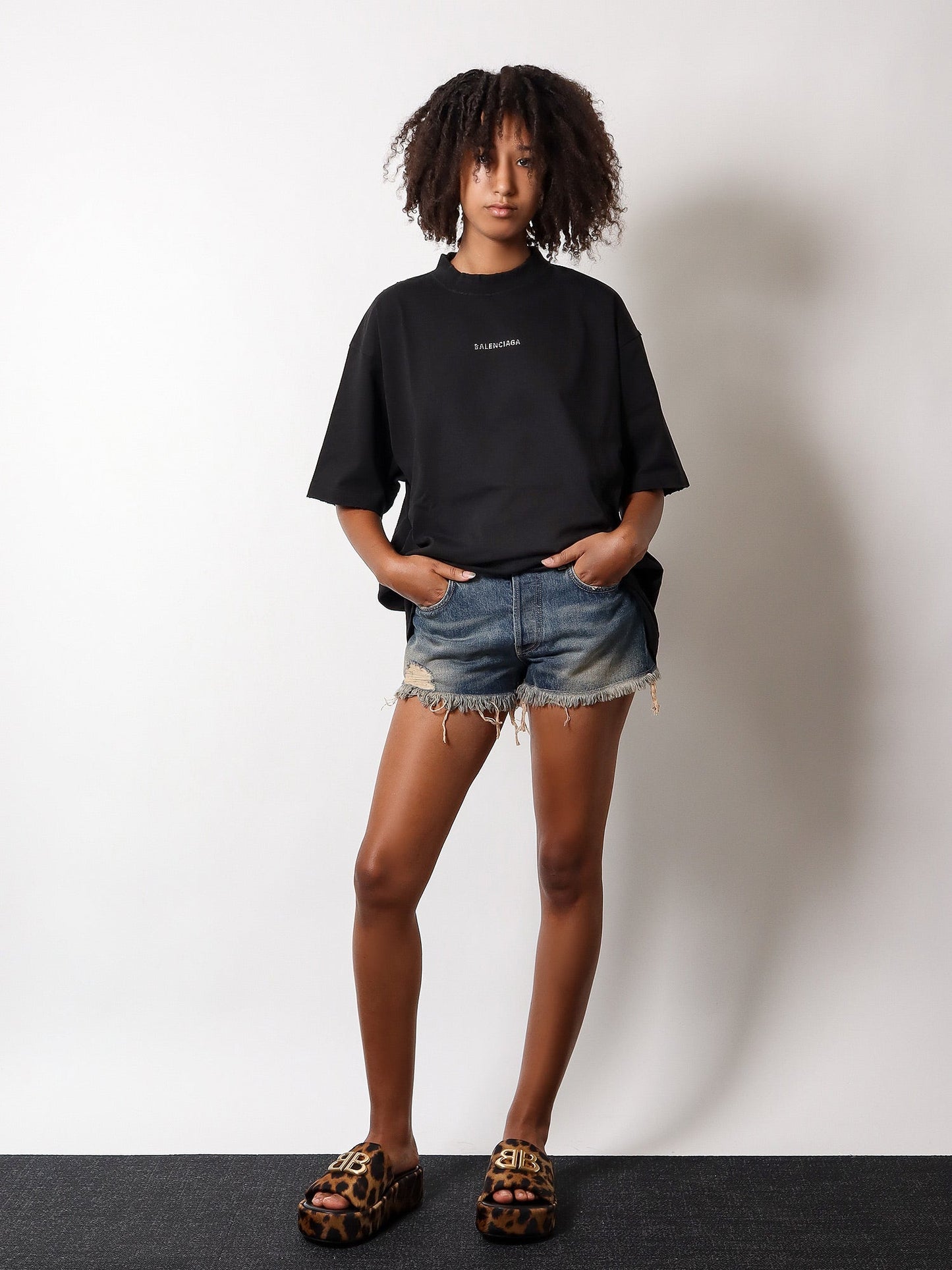 Balenciaga Denim Shorts With Back Logo Patch