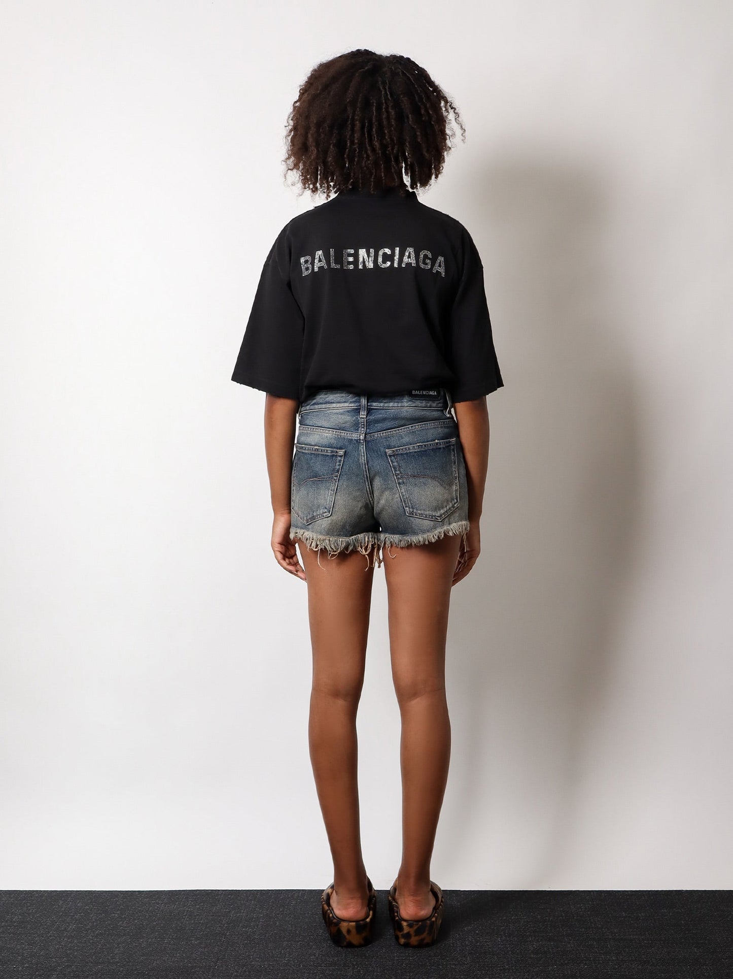 Balenciaga Denim Shorts With Back Logo Patch