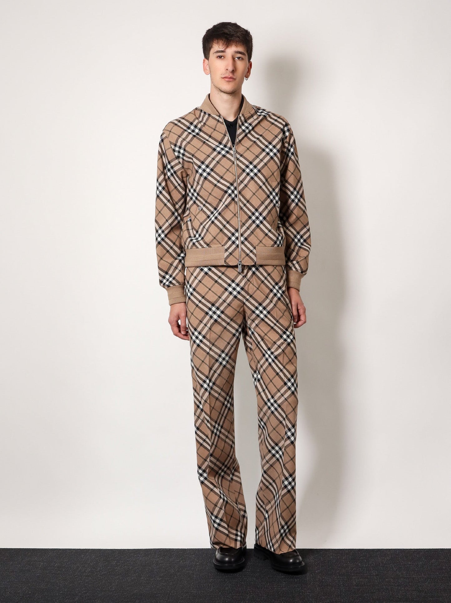 Burberry Wool Blend Jacket With Check Print