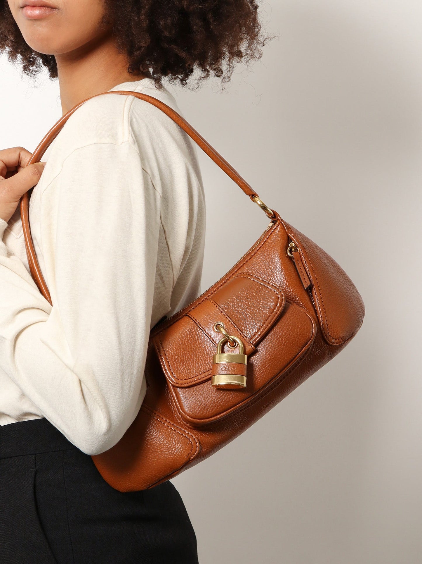 Chloe' Leather Shoulder Bag With Paddington Lock Detail