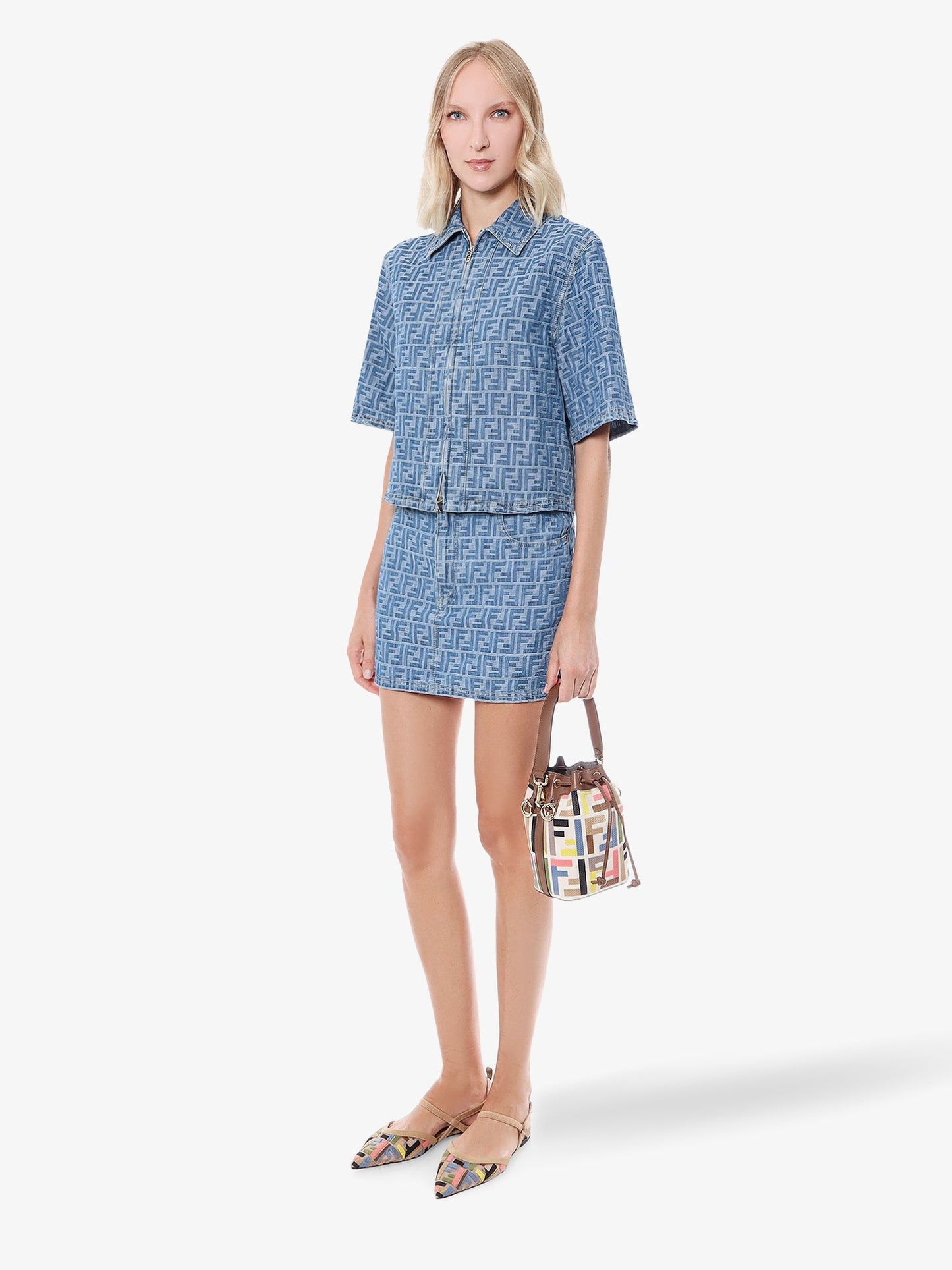 Fendi Ff Chambray Mini Skirt