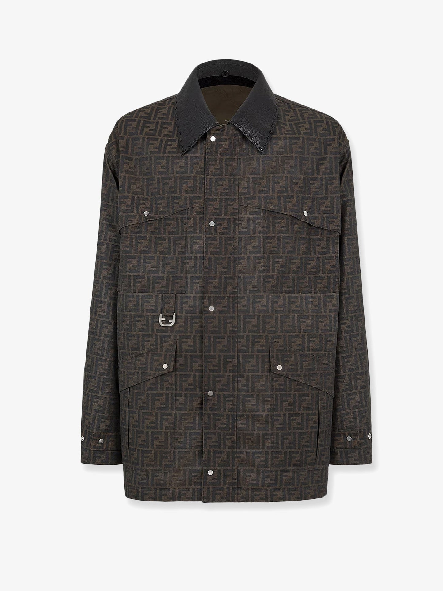 Fendi Ff Fabric Jacket With Leather Collar