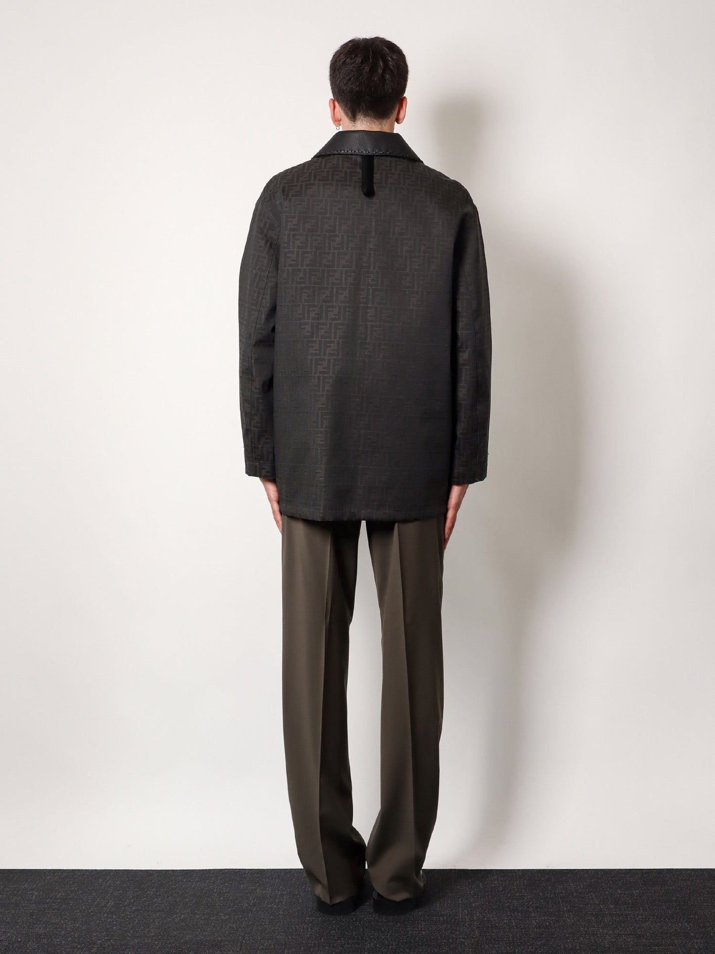 Fendi Ff Fabric Jacket With Leather Collar