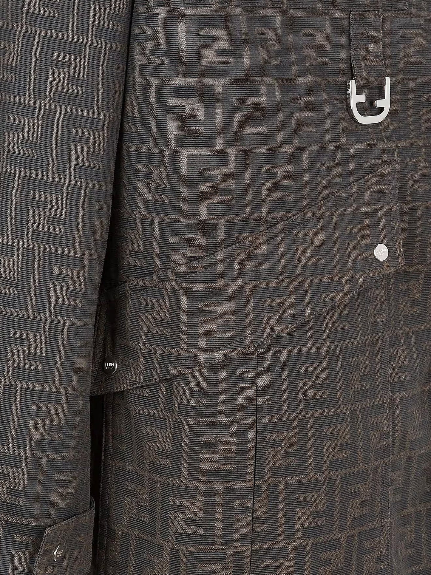 Fendi Ff Fabric Jacket With Leather Collar
