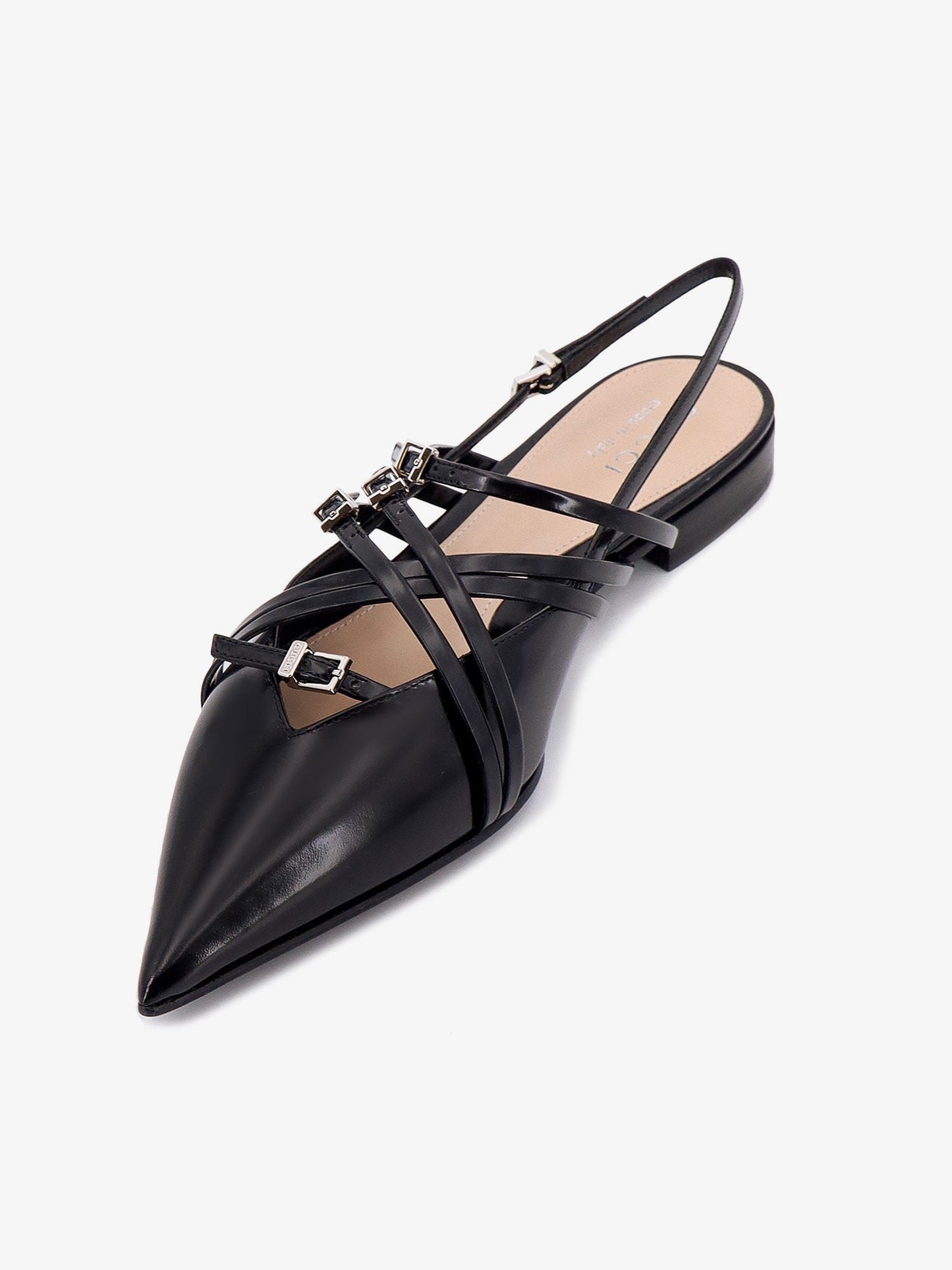 Gucci Leather Slingback With Bands And Gucci Buckle