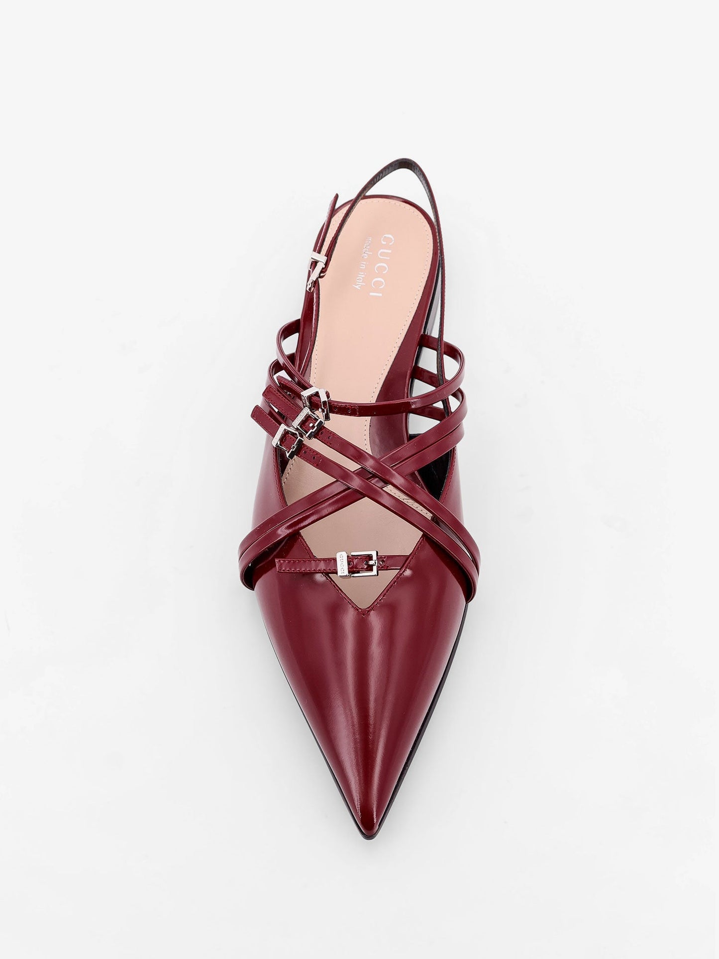 Gucci Leather Slingback With Bands And Gucci Buckle