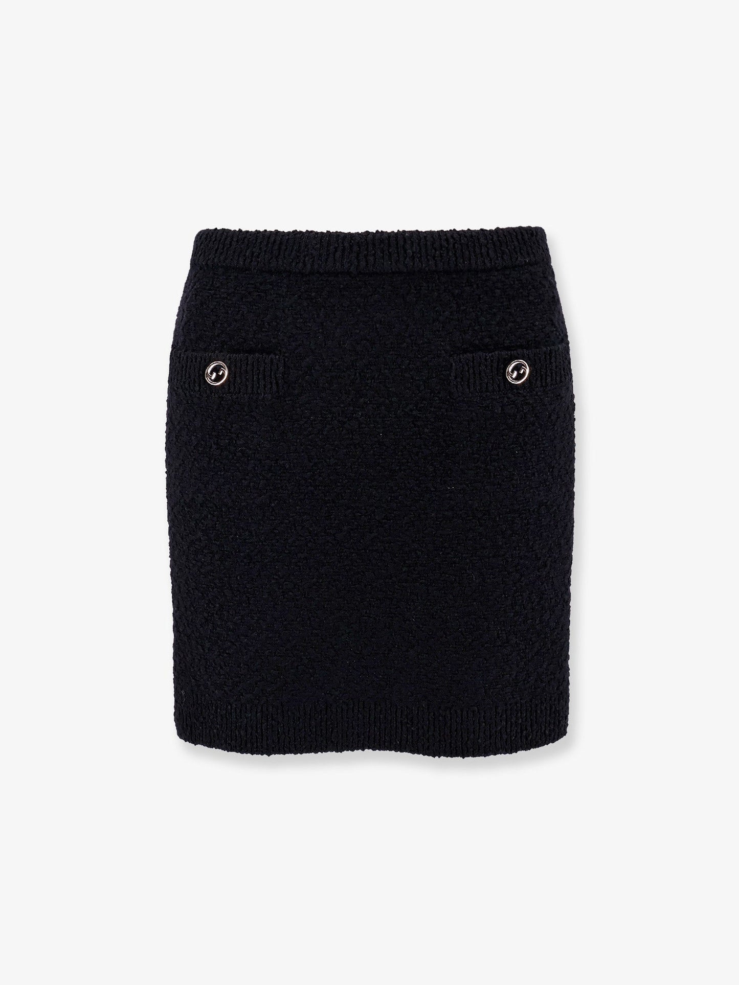 Gucci Wool Skirt With Bouclé Effect, Mini Lenght And Pockets With Ribbed Profiles And Gg Enamelled Buttons