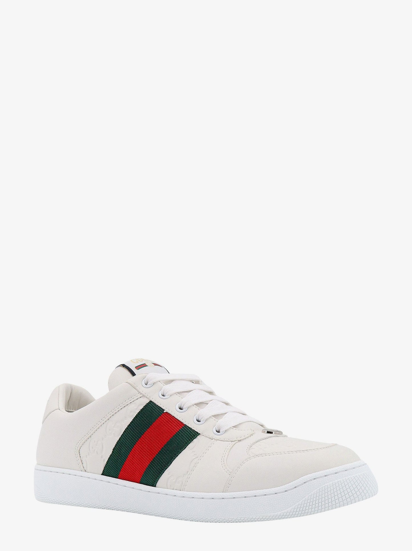 Gucci Leather Sneakers With Lateral Web Band