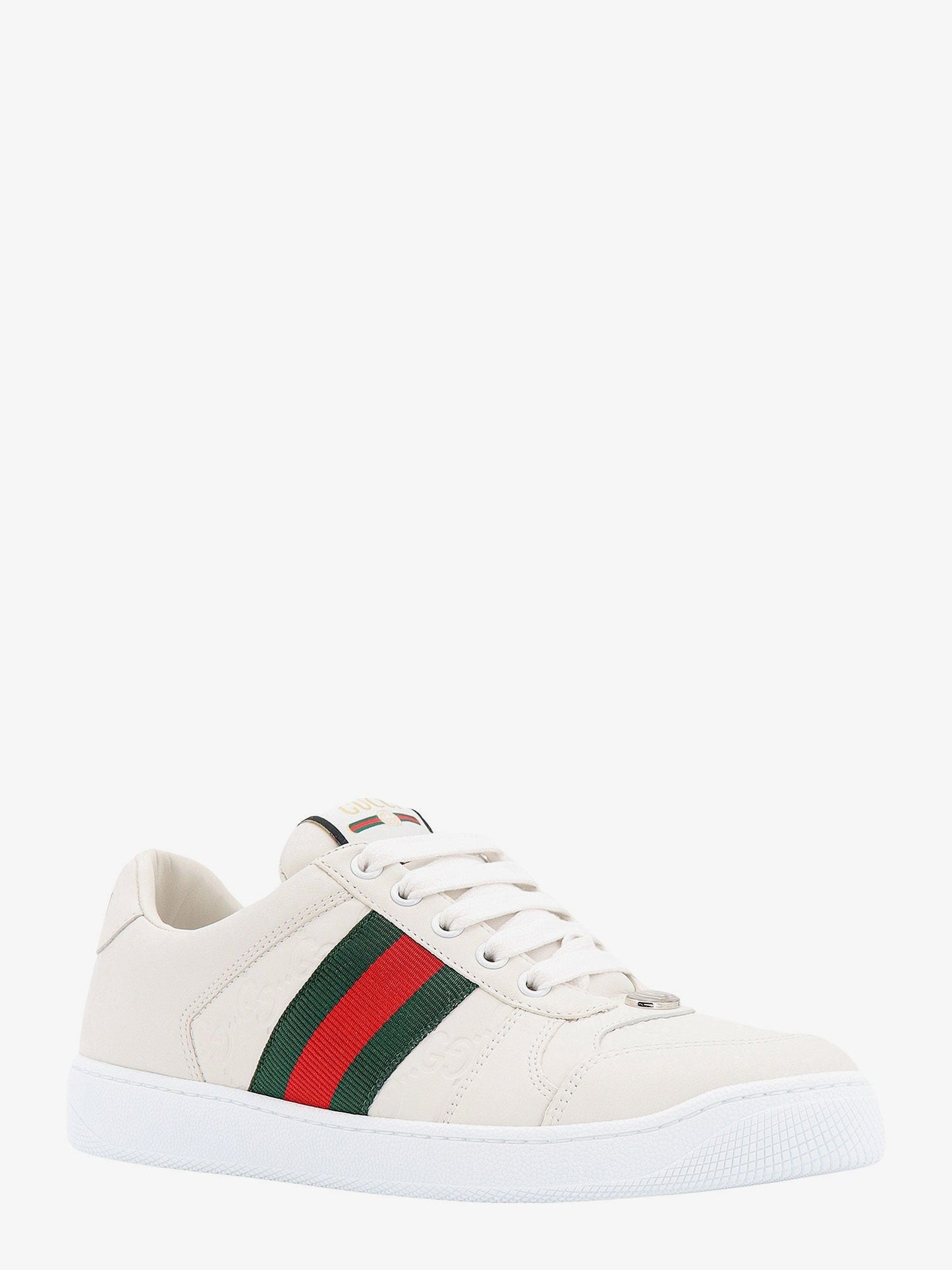 Gucci Leather Sneakers With Lateral Web Band
