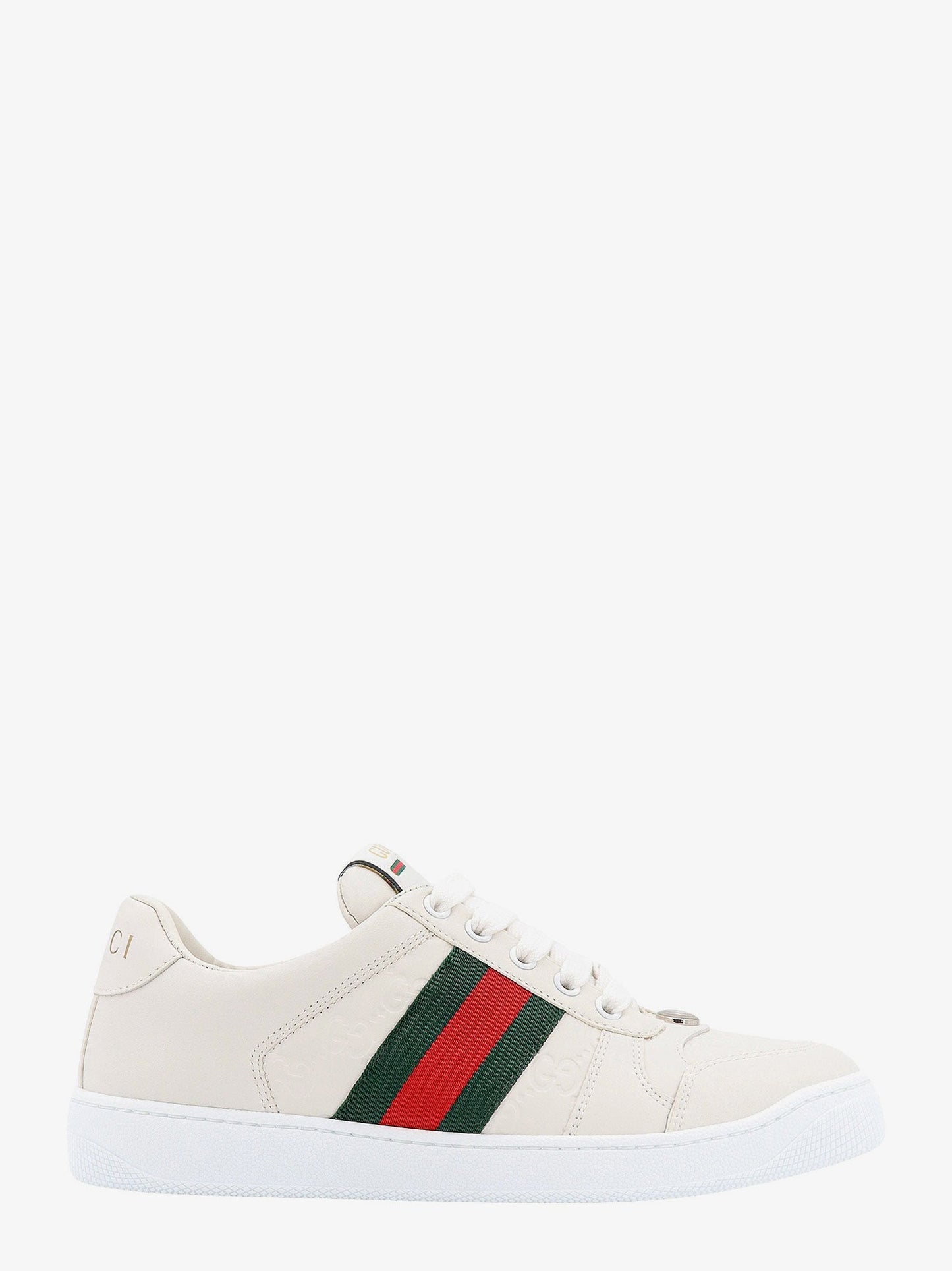 Gucci Leather Sneakers With Lateral Web Band