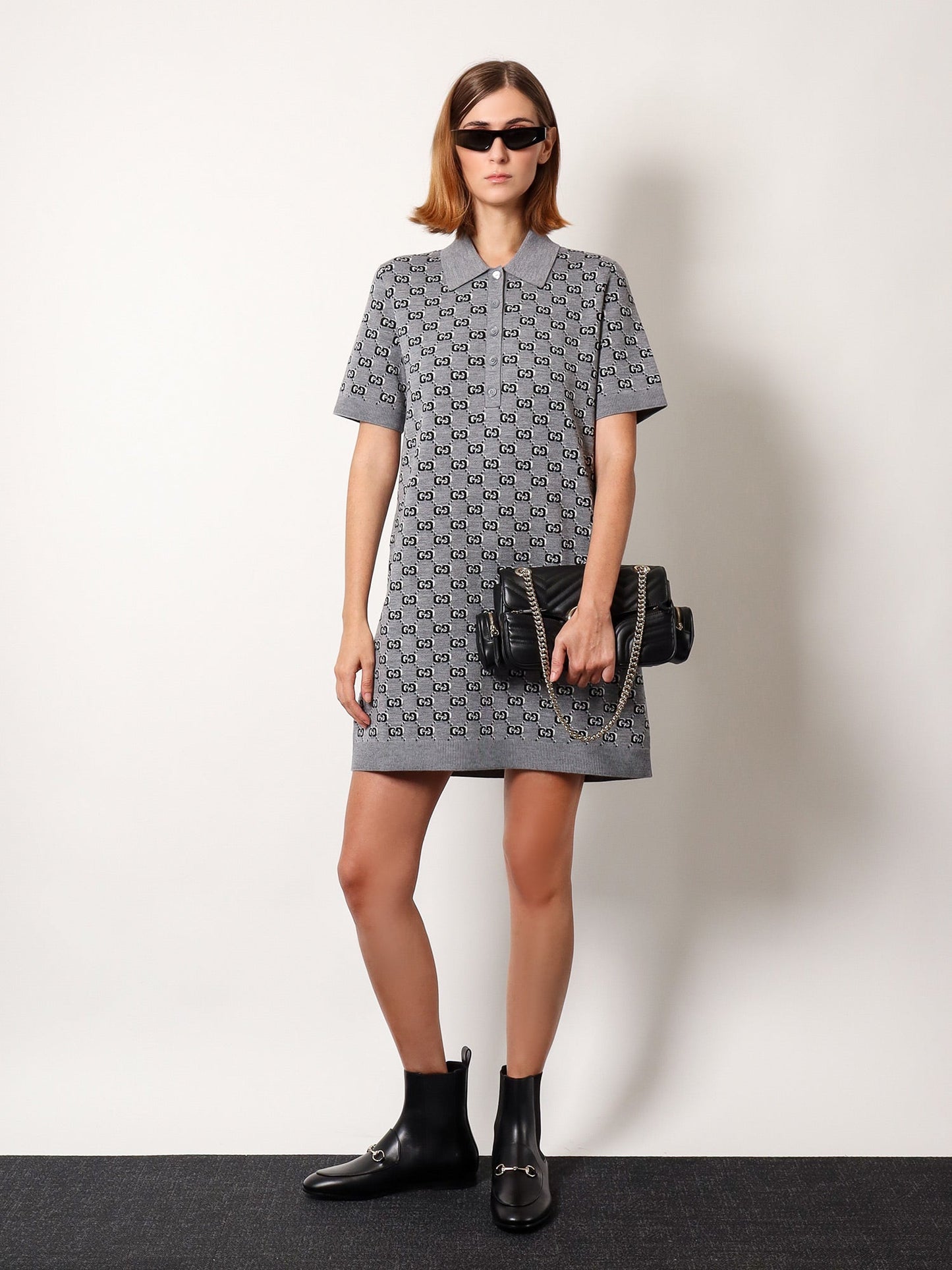 Gucci Gg Wool Dress With Ribbed Profiles