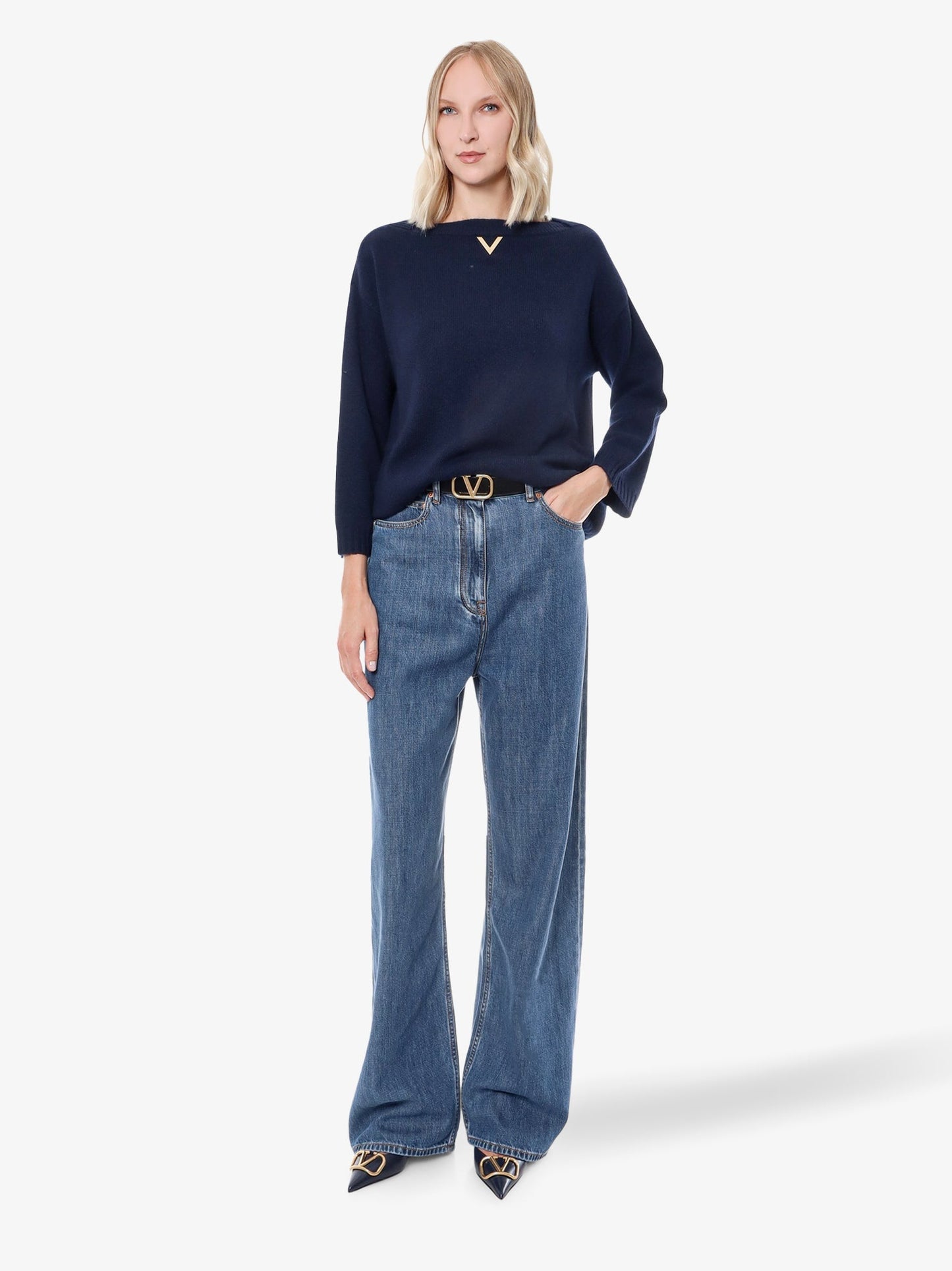 Valentino Cashmere Sweater With Metallic V Detail