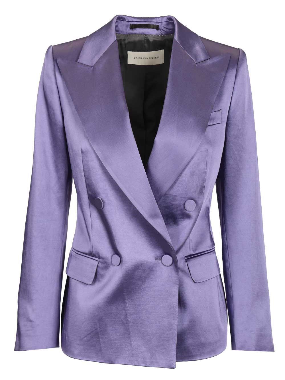 Dries Van Noten Double-Breasted Satin Blazer - Viola