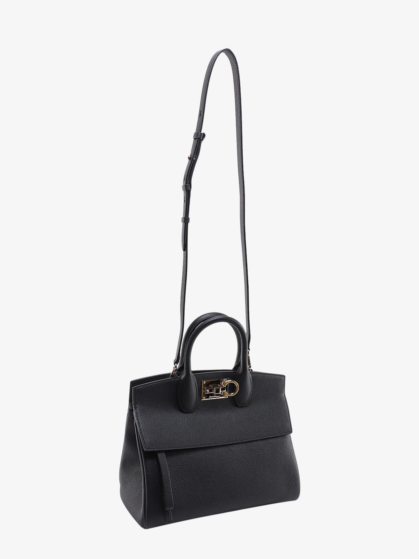 Ferragamo Textured Leather The Studio Handbag With Iconic Gancini Closure
