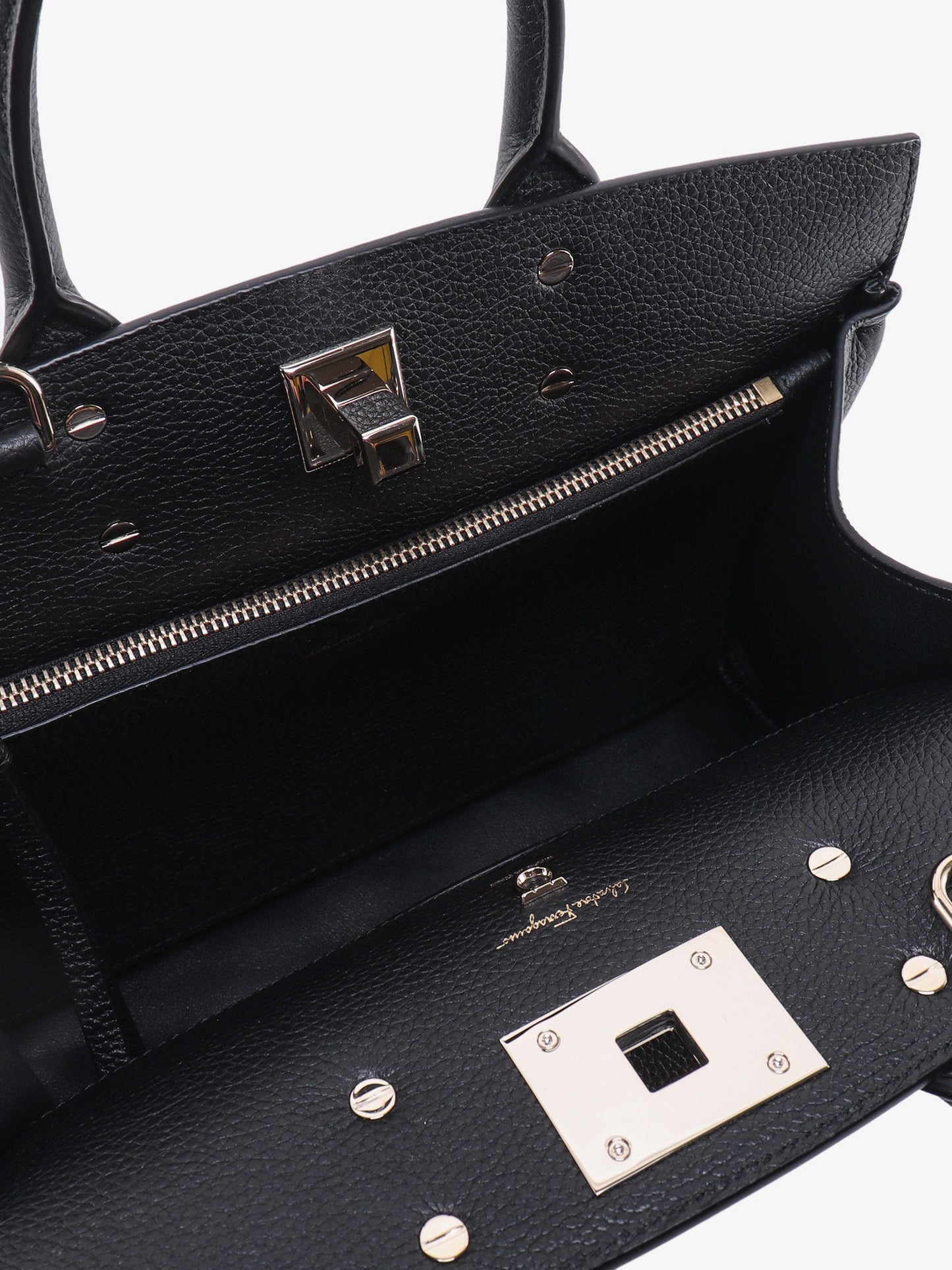 Ferragamo Textured Leather The Studio Handbag With Iconic Gancini Closure