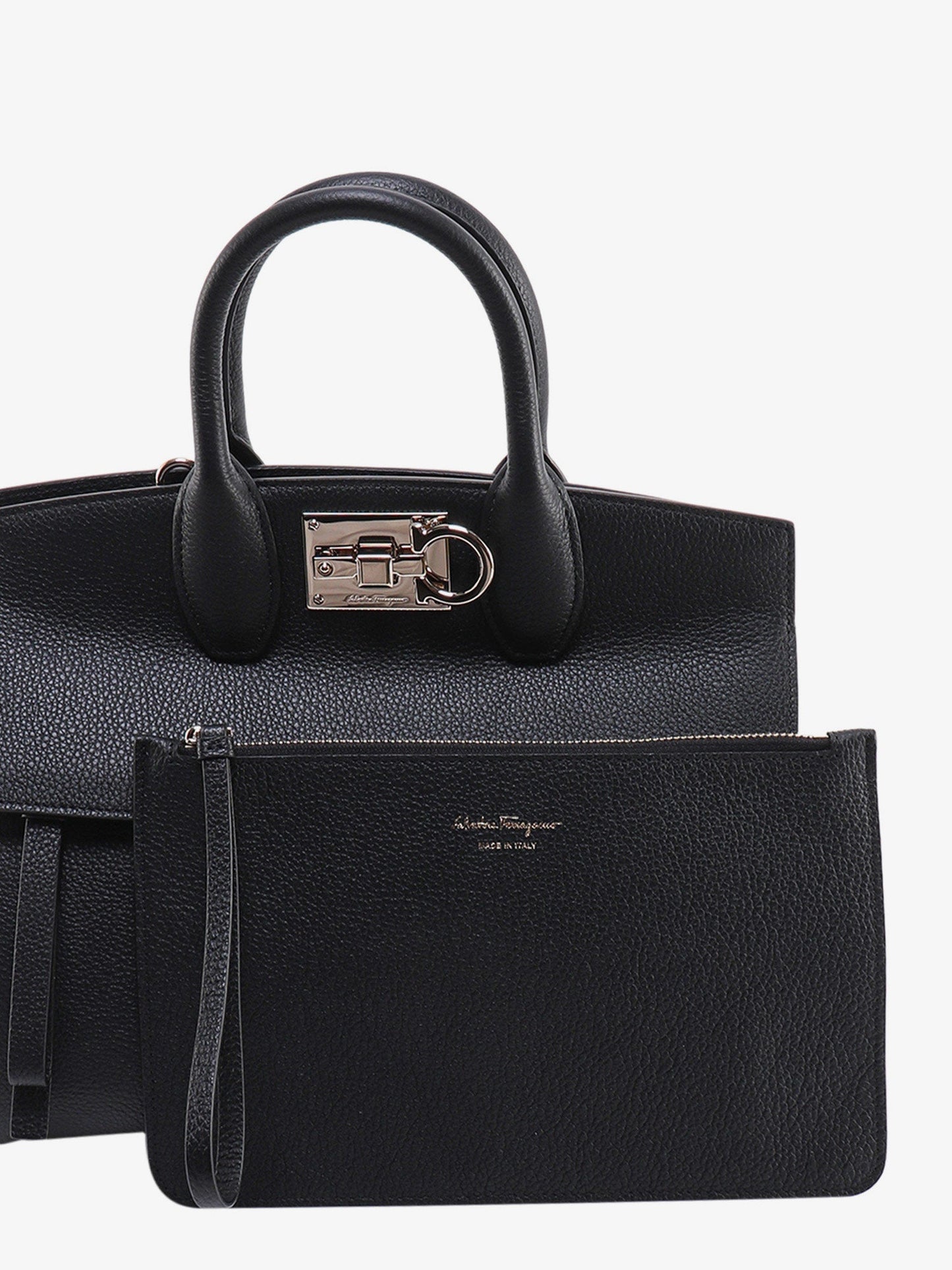 Ferragamo Textured Leather The Studio Handbag With Iconic Gancini Closure