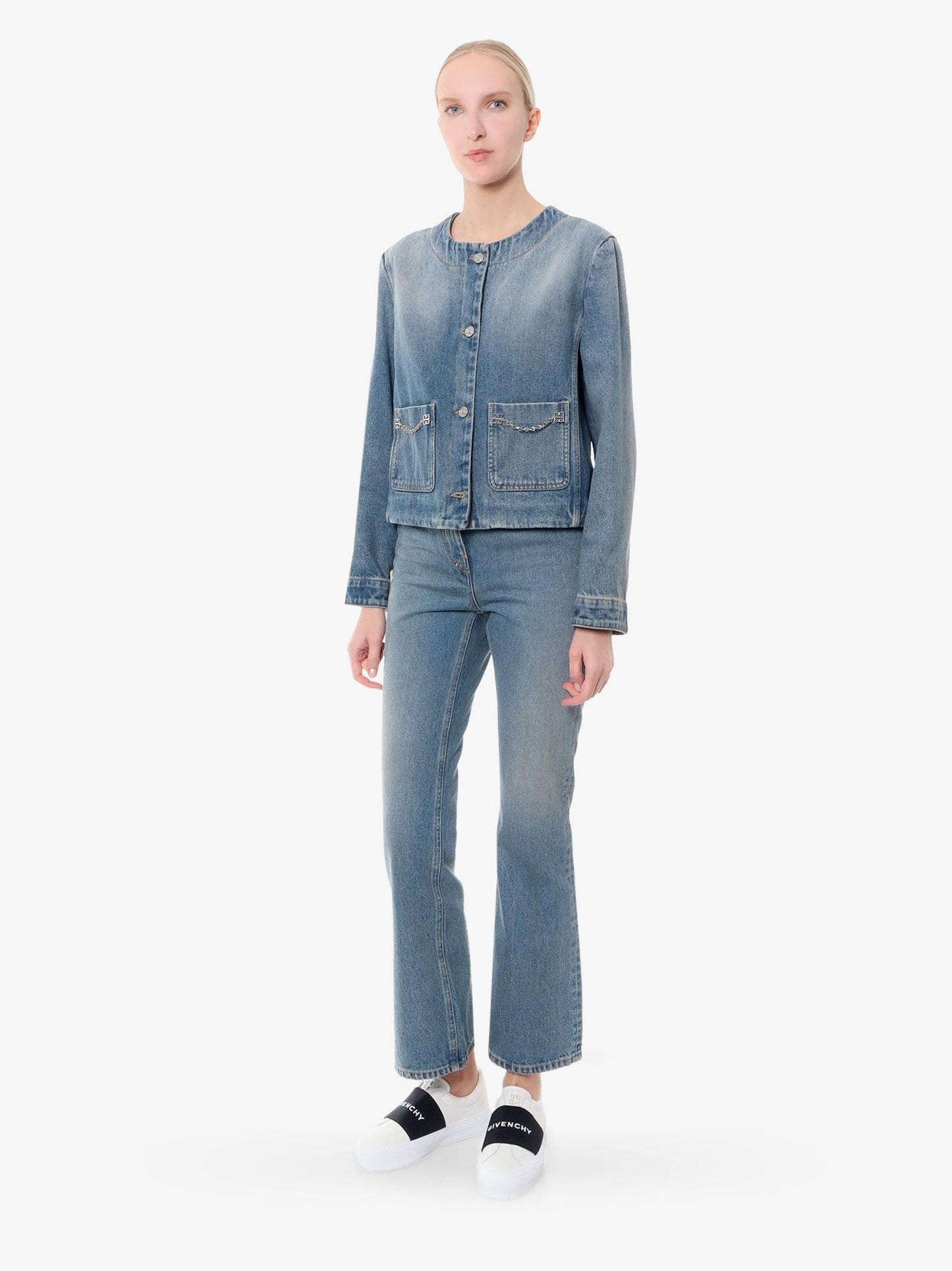 Givenchy Cotton Boot Cut Jeans With 4g Chain