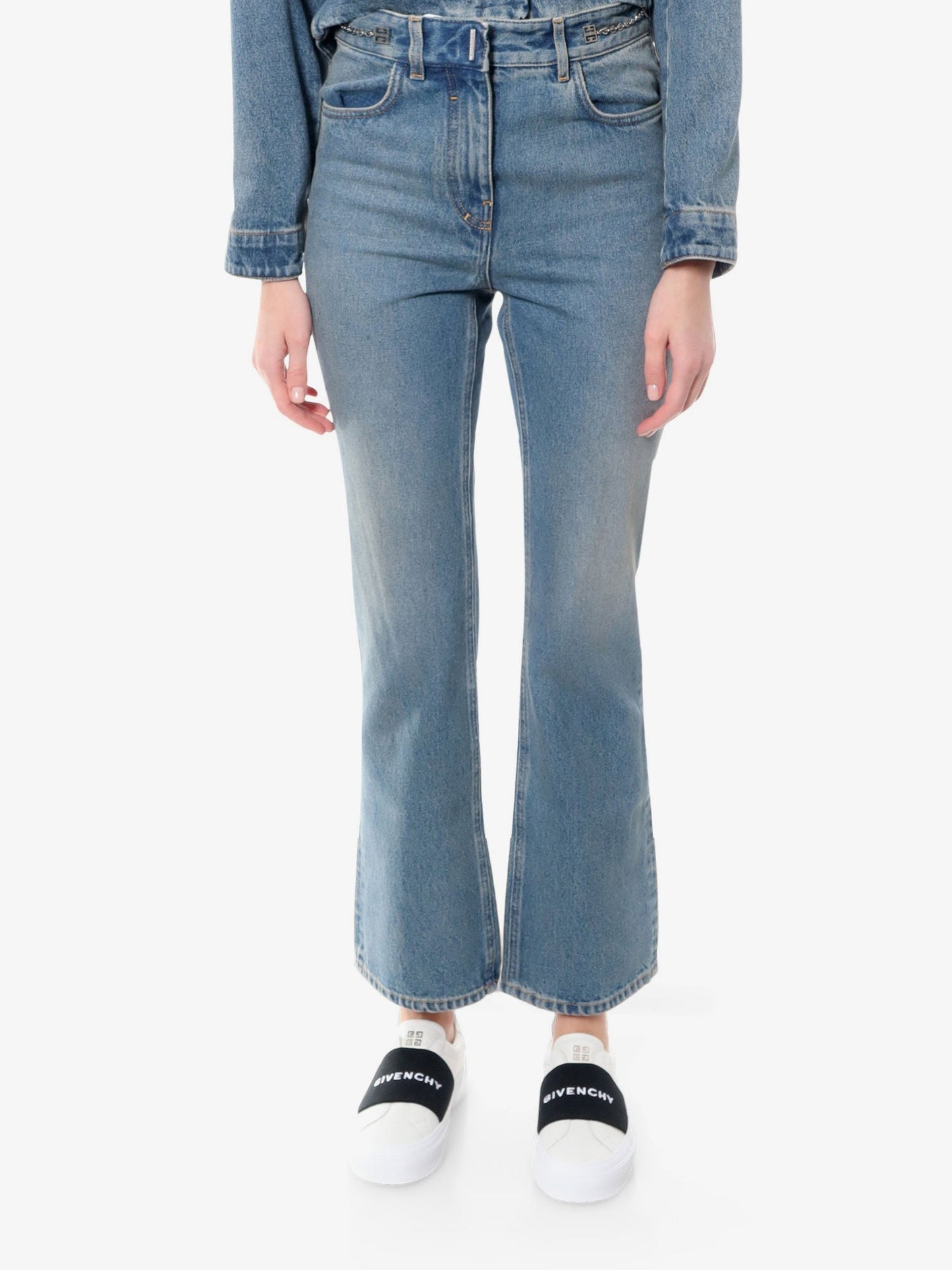 Givenchy Cotton Boot Cut Jeans With 4g Chain
