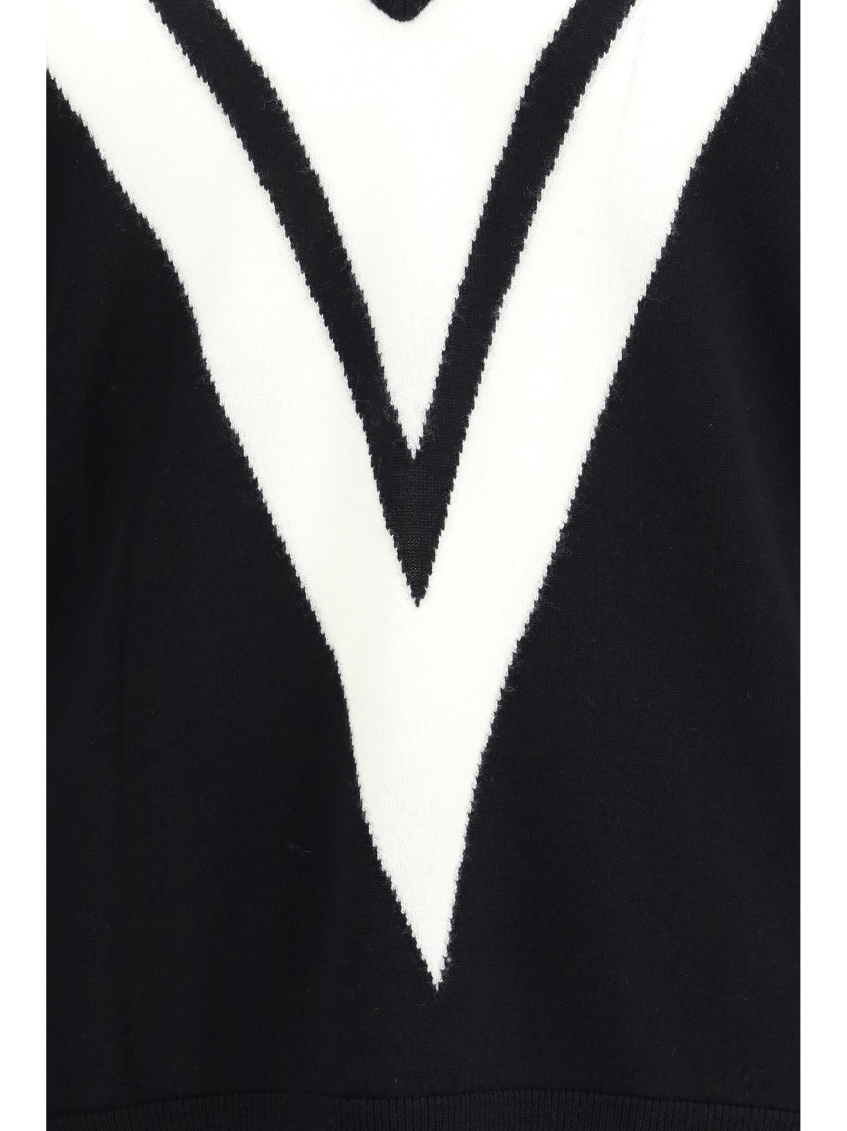 Valentino Sweater in virgin wool with intarsia V detail - Black/Burro