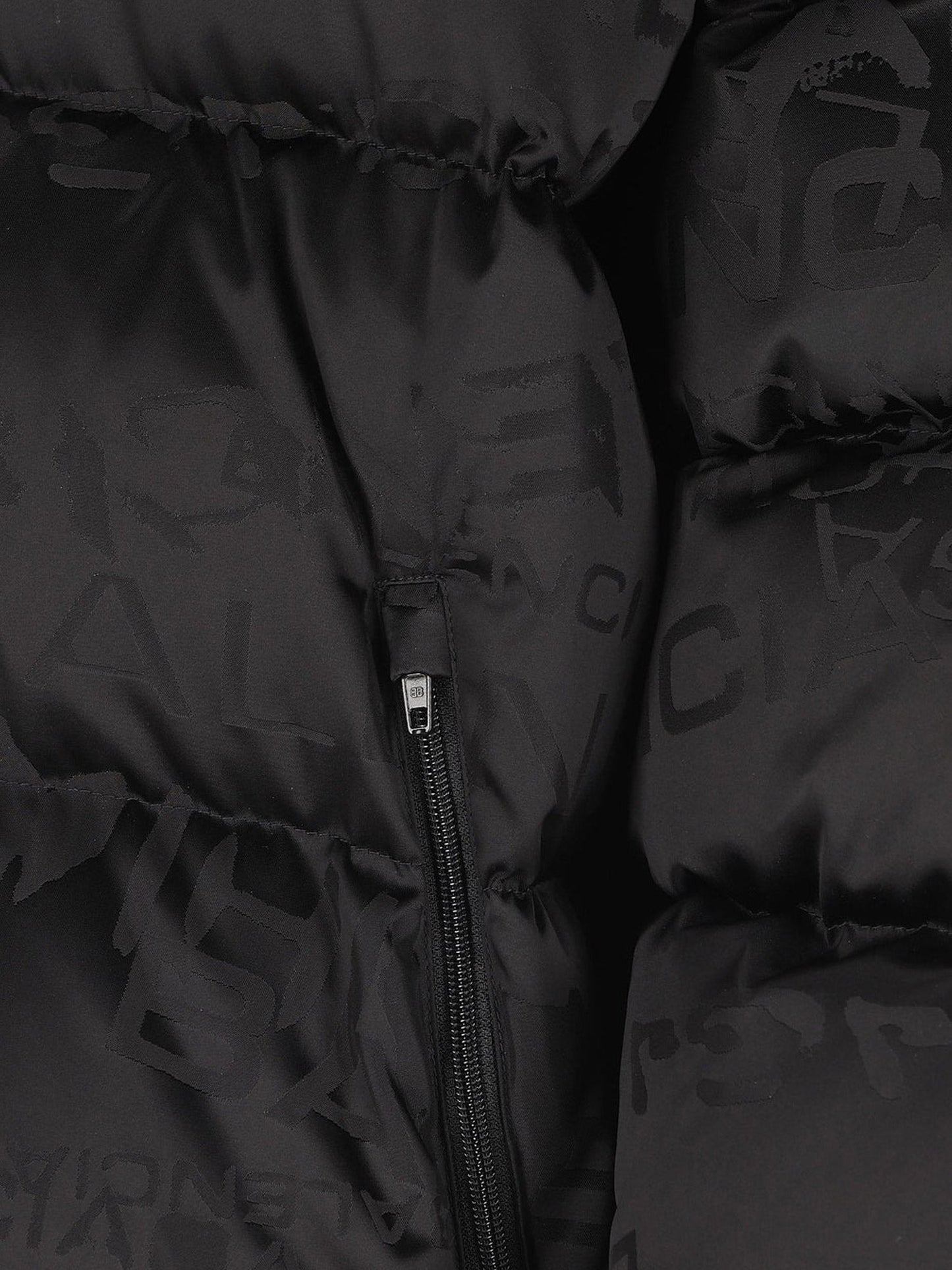 Balenciaga Nylon Down Jacket With All Over Lettering Logo
