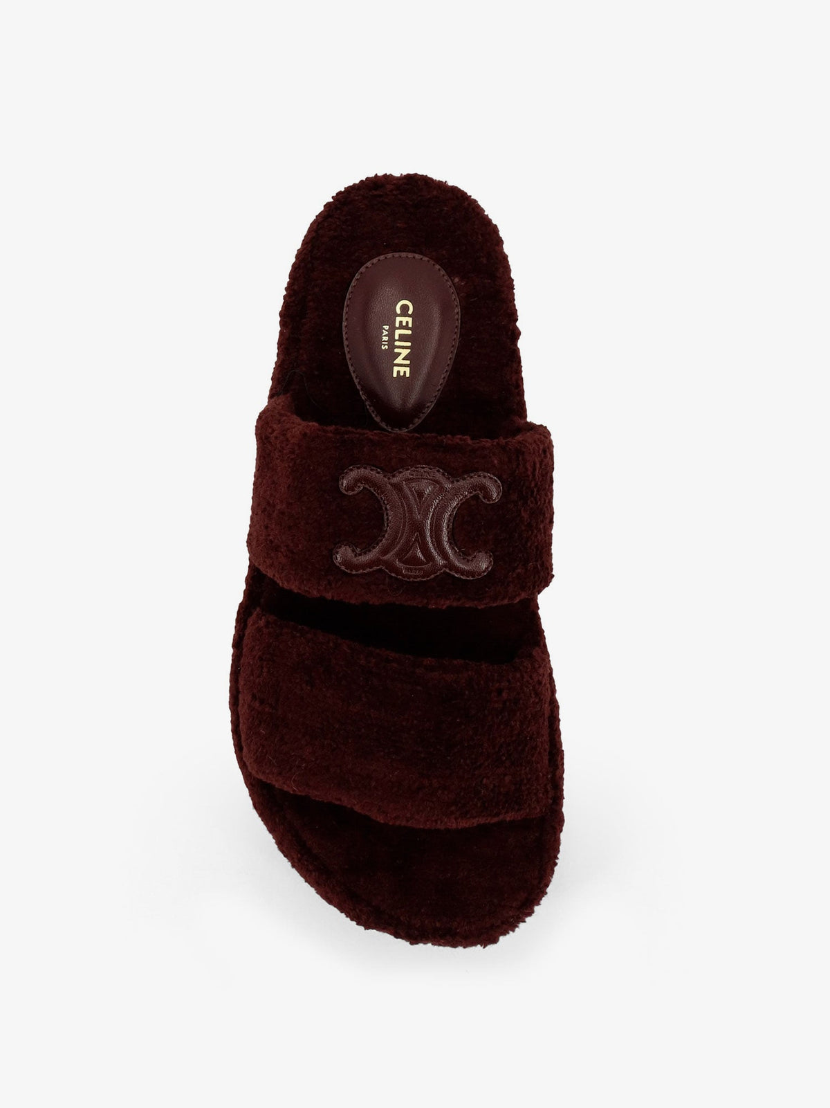 Celine Triomphe Fur shearling Slides - Burgundy